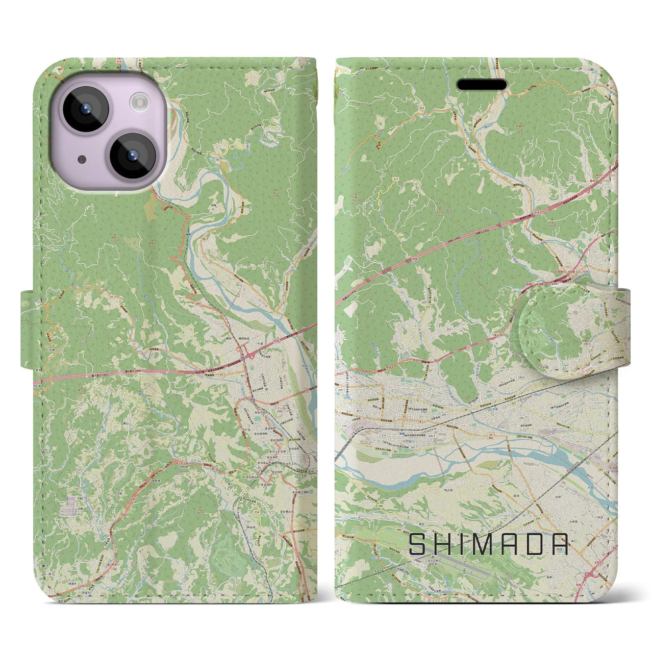 【島田(静岡県)】地図柄iPhoneケース(手帳タイプ)ナチュラル・iPhone 14 用