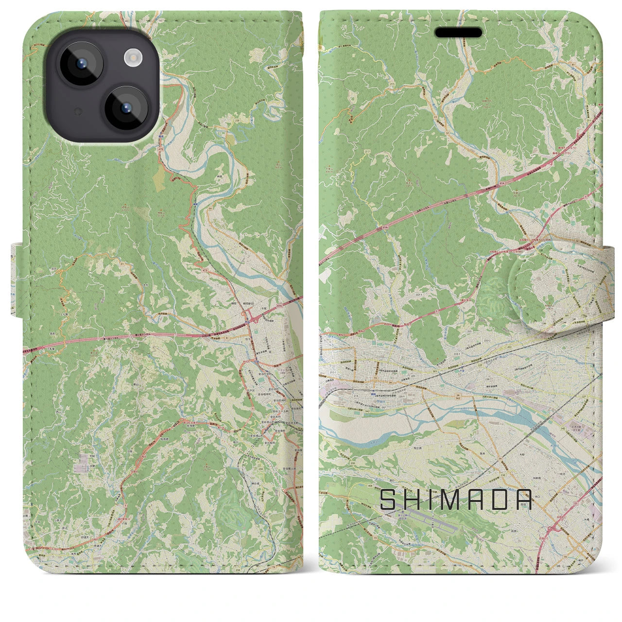 【島田(静岡県)】地図柄iPhoneケース(手帳タイプ)ナチュラル・iPhone 14 Plus 用