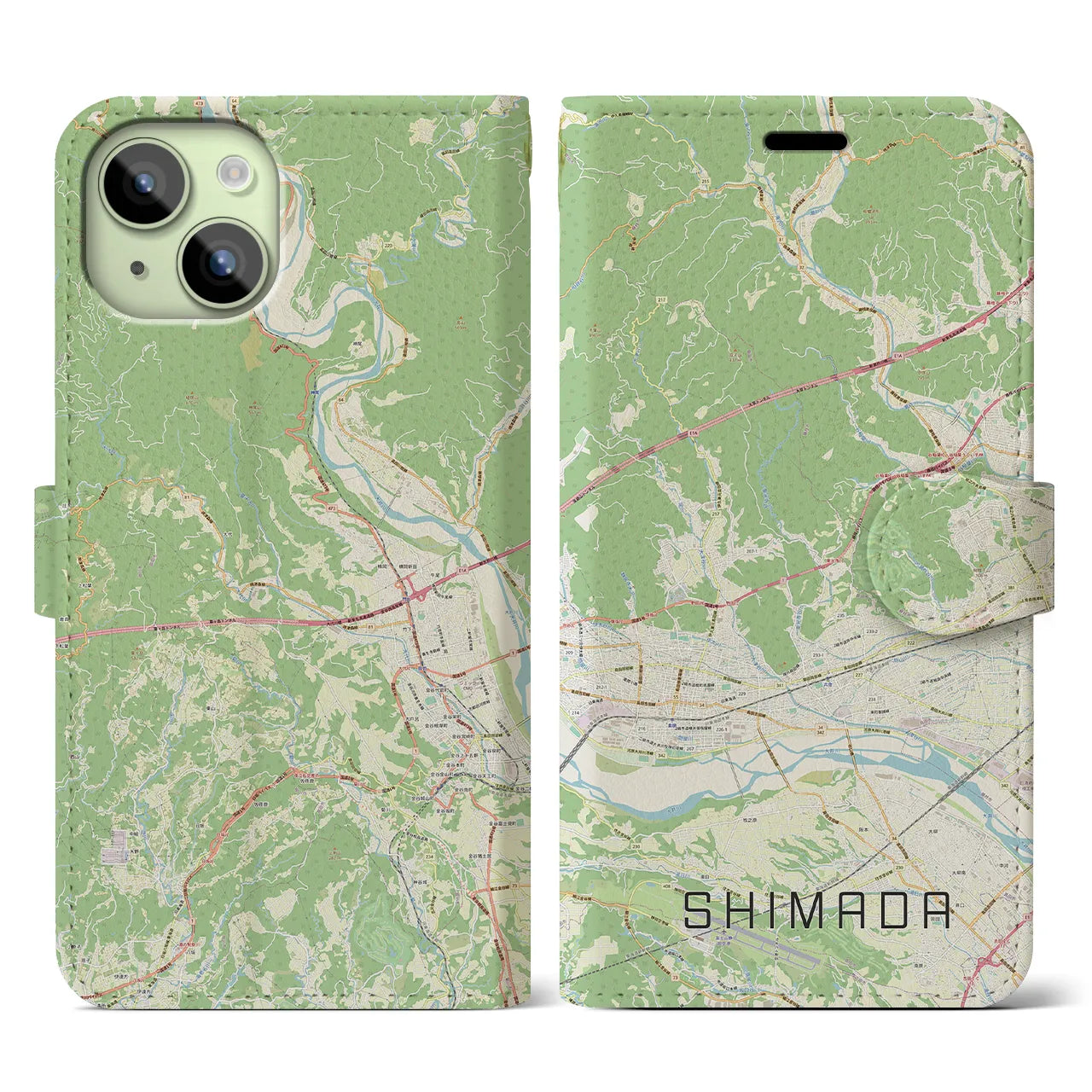 【島田(静岡県)】地図柄iPhoneケース(手帳タイプ)ナチュラル・iPhone 15 用