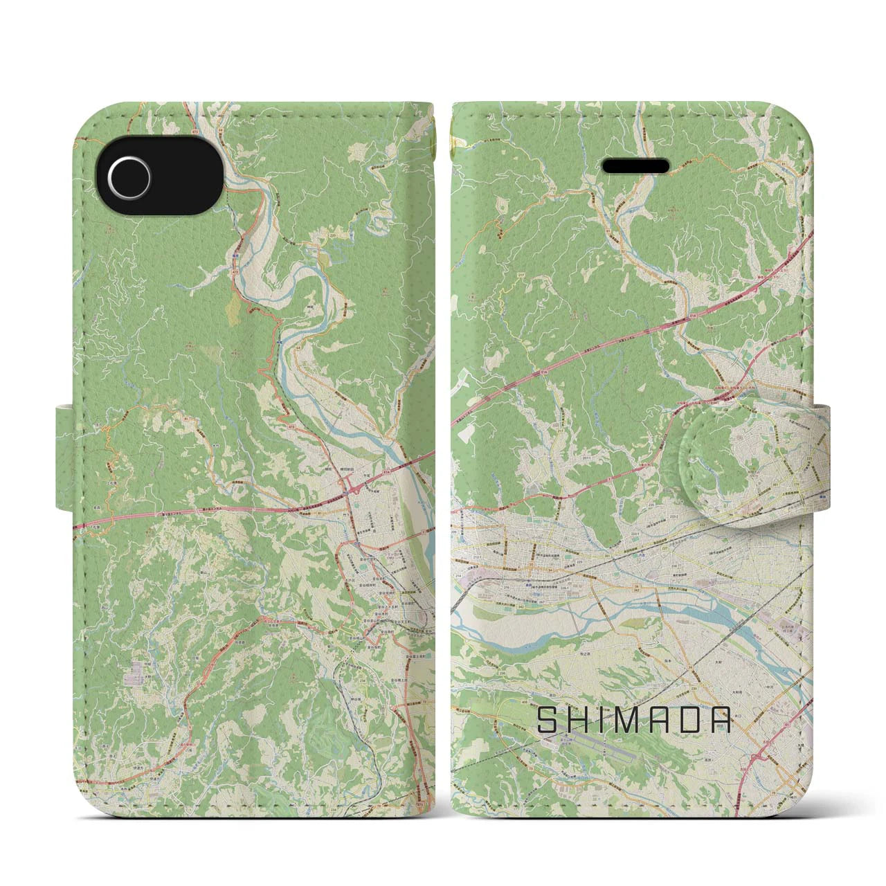 【島田(静岡県)】地図柄iPhoneケース(手帳タイプ)ナチュラル・iPhone SE(第3 / 第2世代) / 8 / 7 / 6s / 6 用