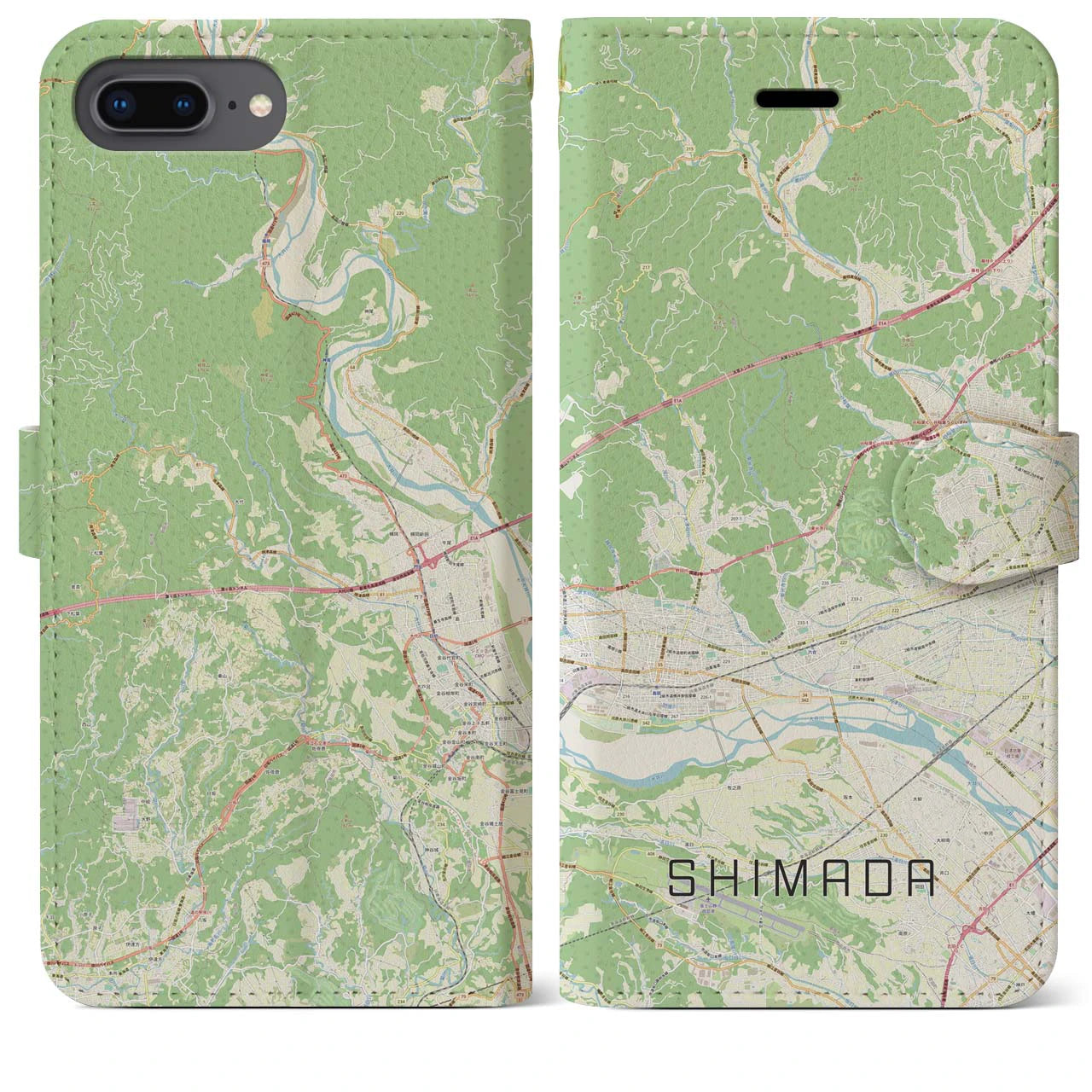 【島田(静岡県)】地図柄iPhoneケース(手帳タイプ)ナチュラル・iPhone 8Plus /7Plus / 6sPlus / 6Plus 用