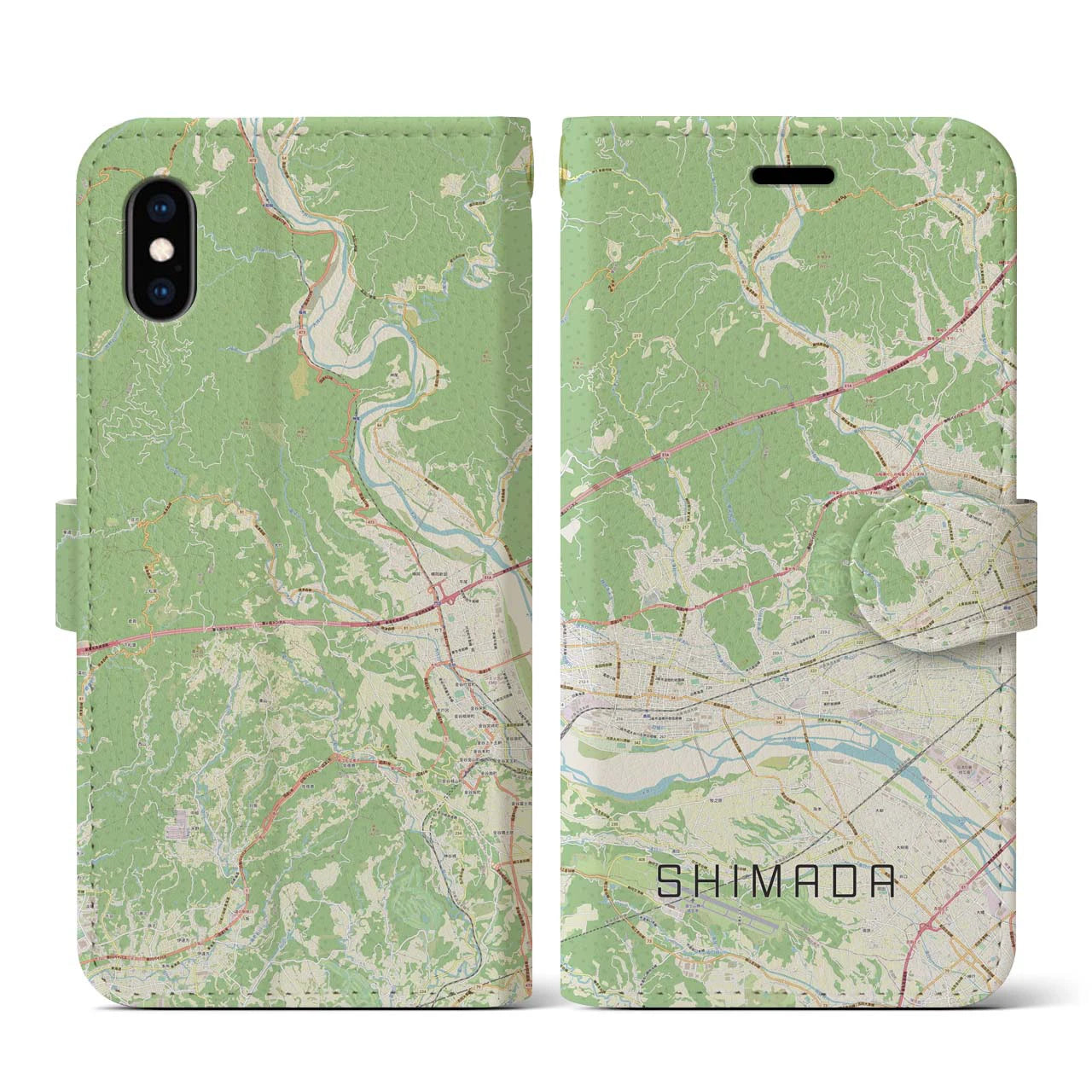 【島田(静岡県)】地図柄iPhoneケース(手帳タイプ)ナチュラル・iPhone XS / X 用
