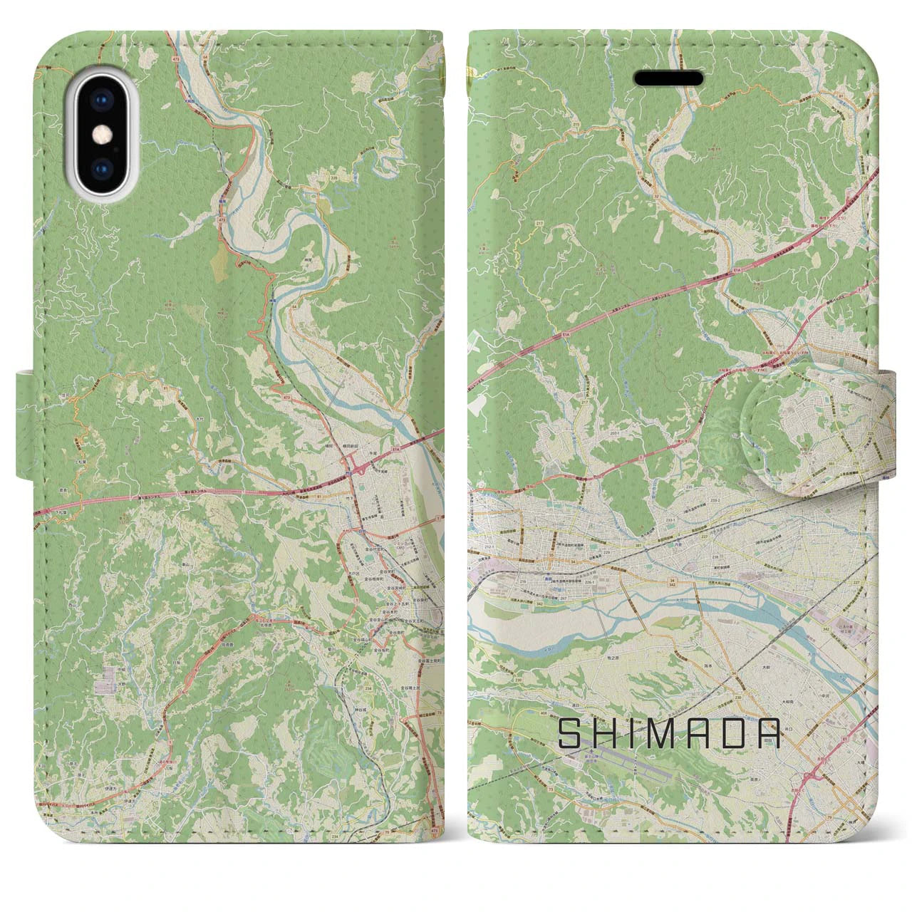 【島田(静岡県)】地図柄iPhoneケース(手帳タイプ)ナチュラル・iPhone XS Max 用