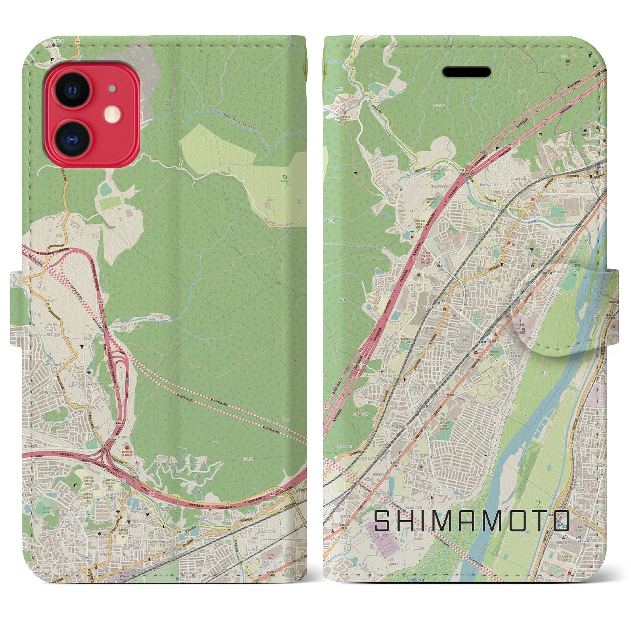 【島本(大阪府)】地図柄iPhoneケース(手帳タイプ)ナチュラル・iPhone 11 用