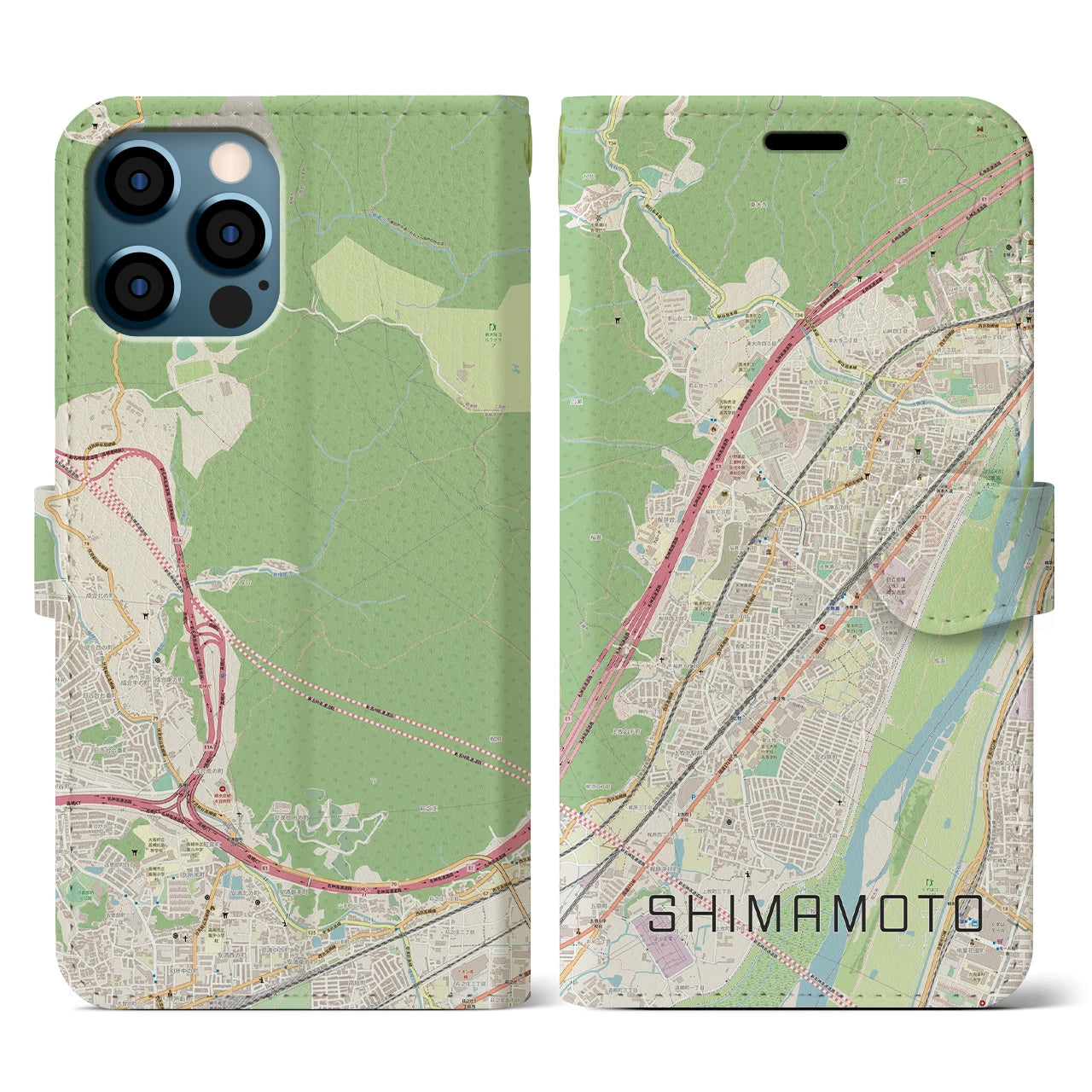 【島本(大阪府)】地図柄iPhoneケース(手帳タイプ)ナチュラル・iPhone 12 / 12 Pro 用