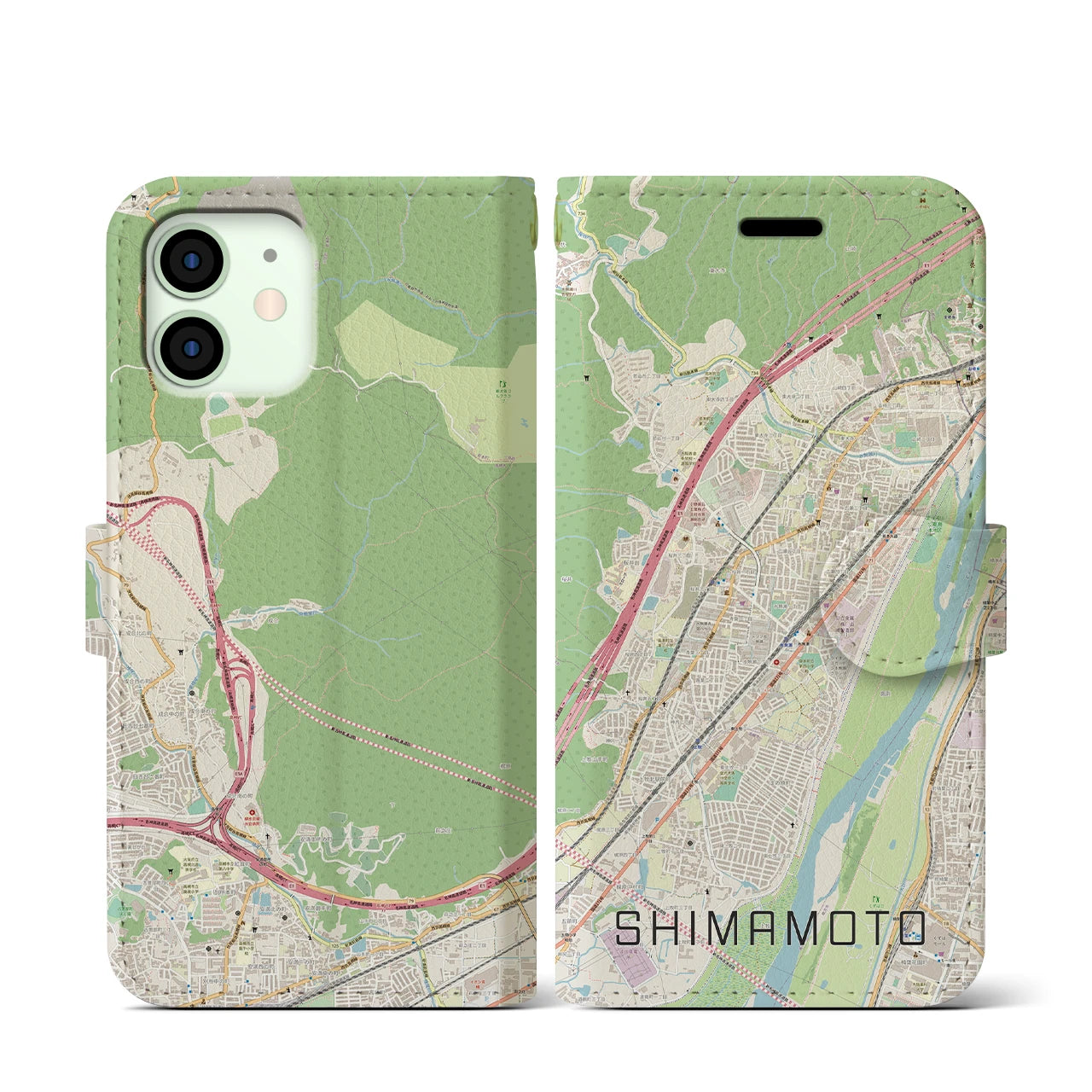 【島本(大阪府)】地図柄iPhoneケース(手帳タイプ)ナチュラル・iPhone 12 mini 用