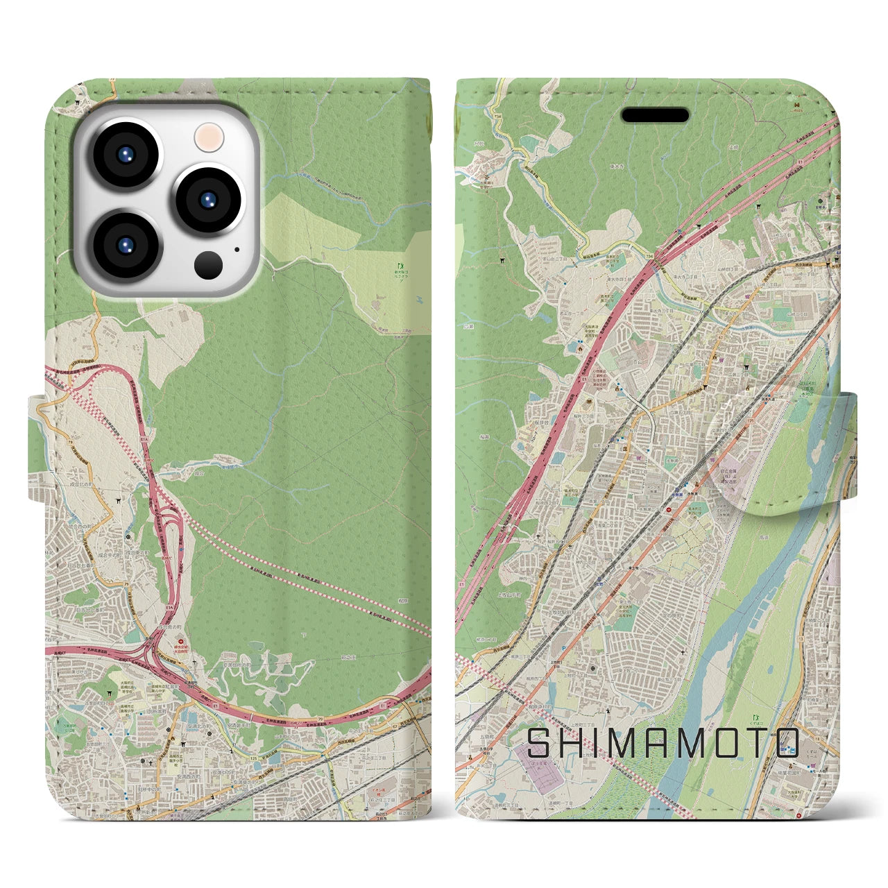 【島本(大阪府)】地図柄iPhoneケース(手帳タイプ)ナチュラル・iPhone 13 Pro 用