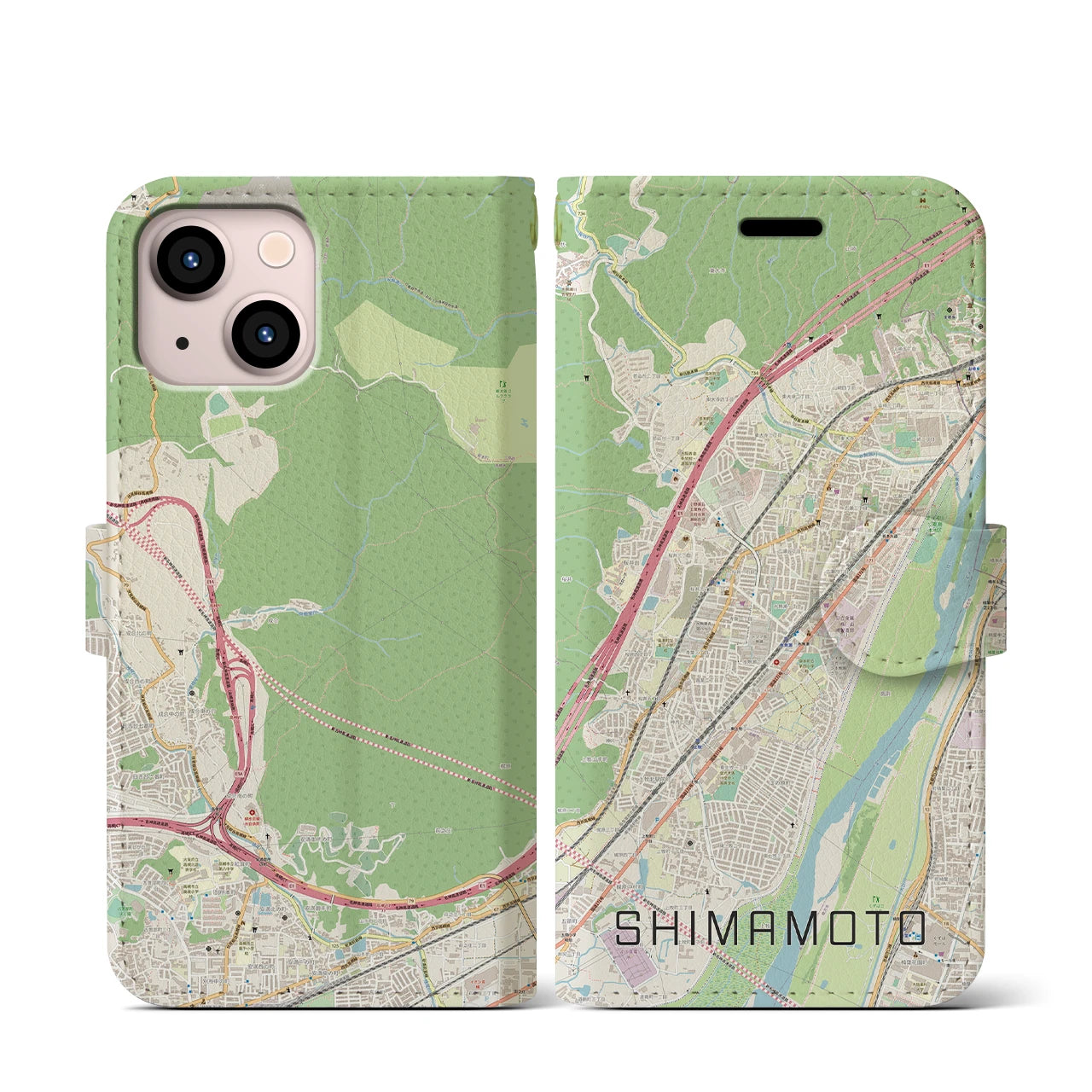 【島本(大阪府)】地図柄iPhoneケース(手帳タイプ)ナチュラル・iPhone 13 mini 用