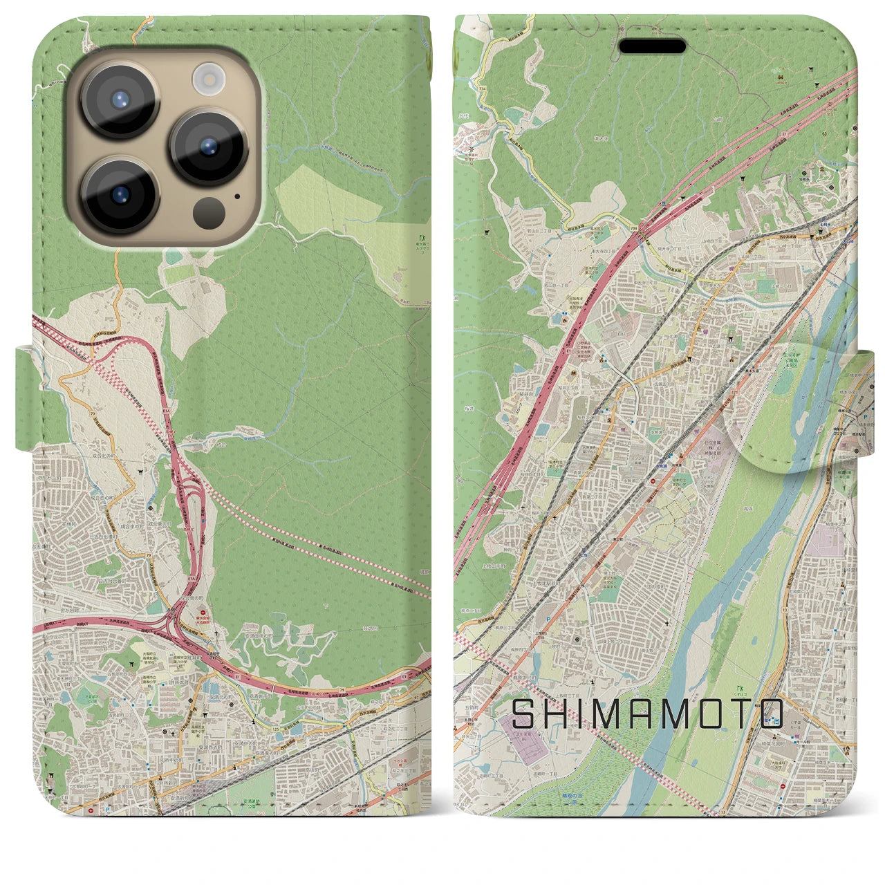 【島本(大阪府)】地図柄iPhoneケース(手帳タイプ)ナチュラル・iPhone 14 Pro Max 用