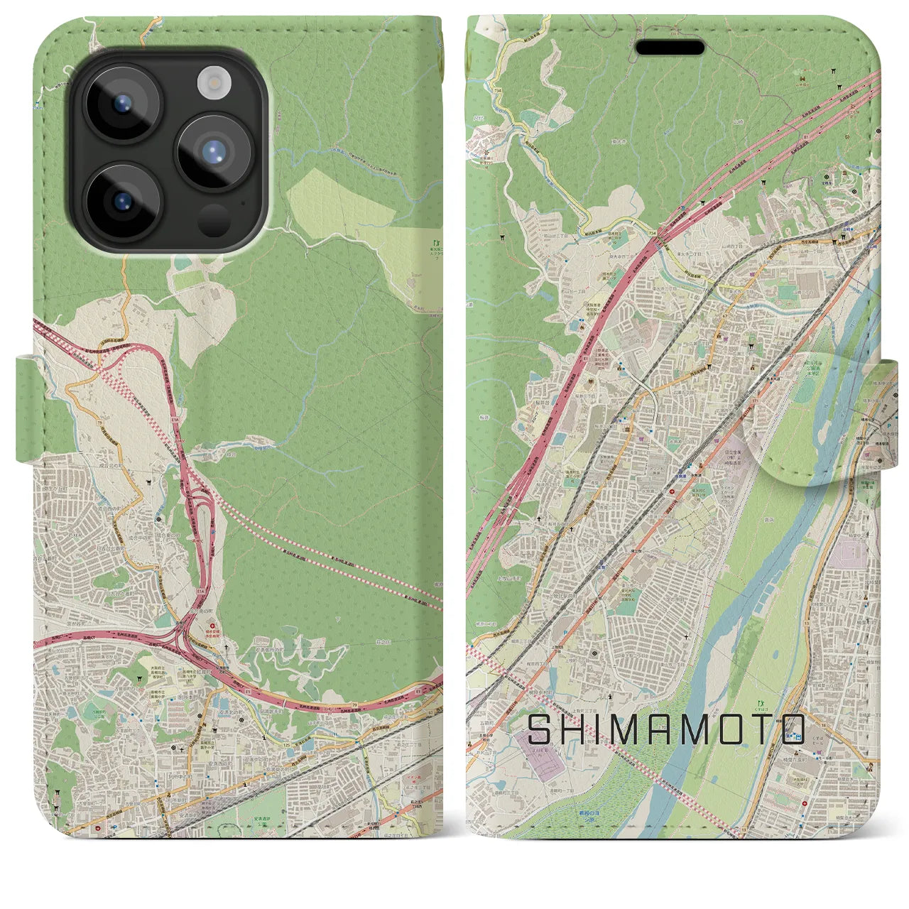 【島本(大阪府)】地図柄iPhoneケース(手帳タイプ)ナチュラル・iPhone 15 Pro Max 用