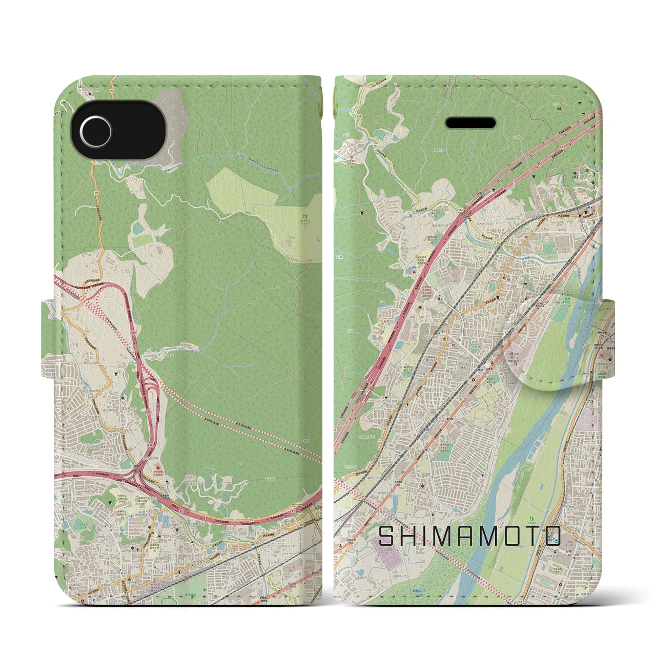 【島本(大阪府)】地図柄iPhoneケース(手帳タイプ)ナチュラル・iPhone SE(第3 / 第2世代) / 8 / 7 / 6s / 6 用