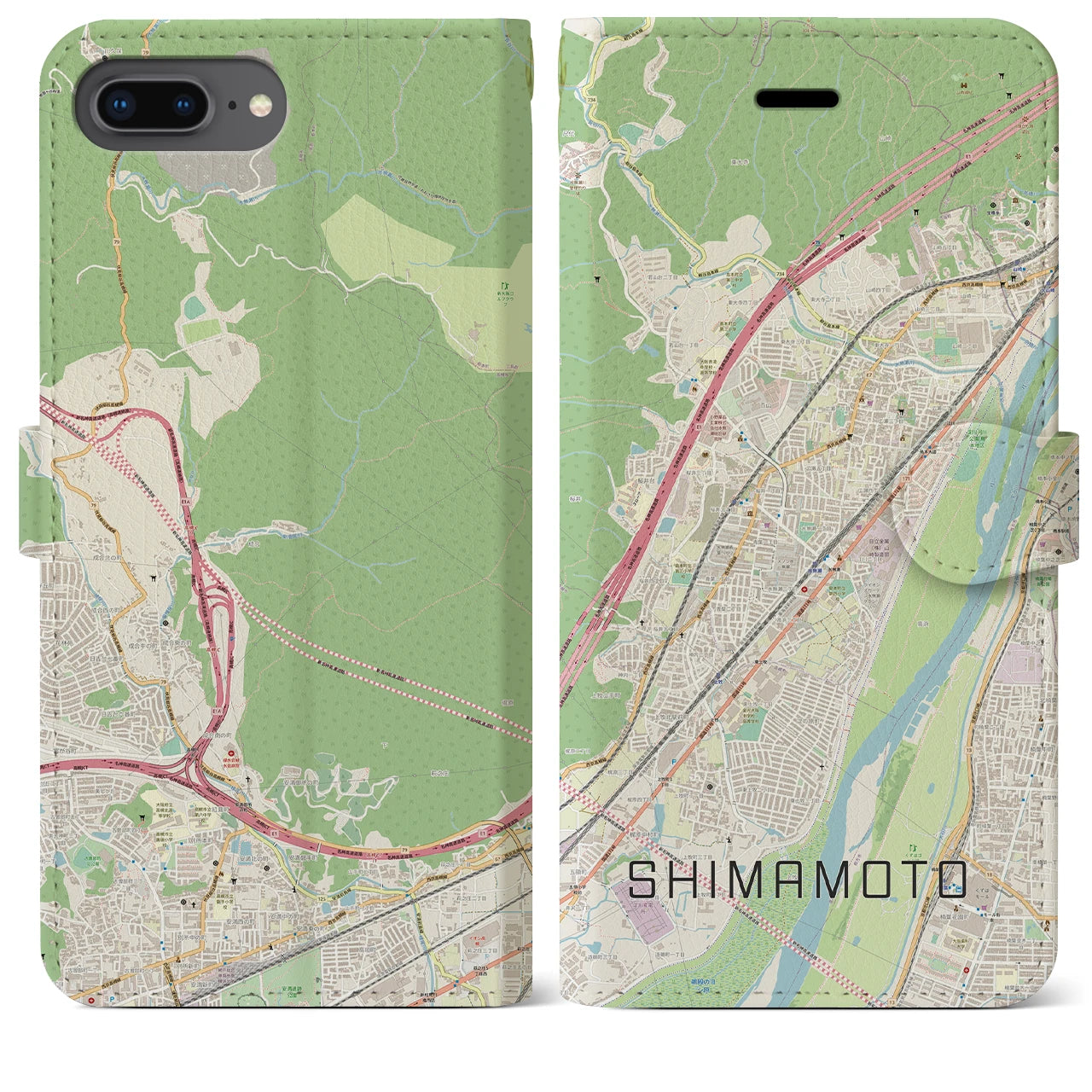 【島本(大阪府)】地図柄iPhoneケース(手帳タイプ)ナチュラル・iPhone 8Plus /7Plus / 6sPlus / 6Plus 用