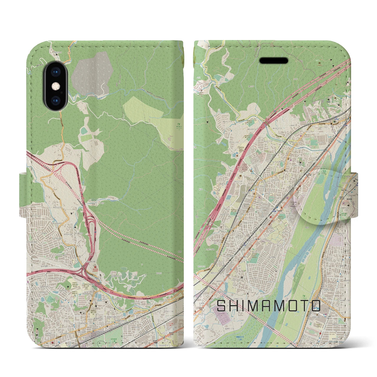 【島本(大阪府)】地図柄iPhoneケース(手帳タイプ)ナチュラル・iPhone XS / X 用
