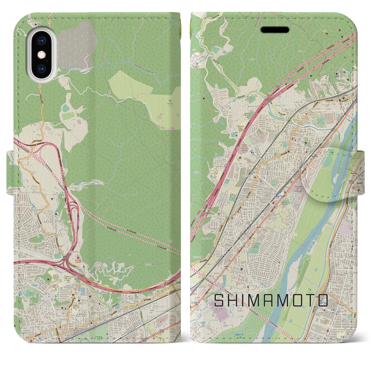 【島本(大阪府)】地図柄iPhoneケース(手帳タイプ)ナチュラル・iPhone XS Max 用