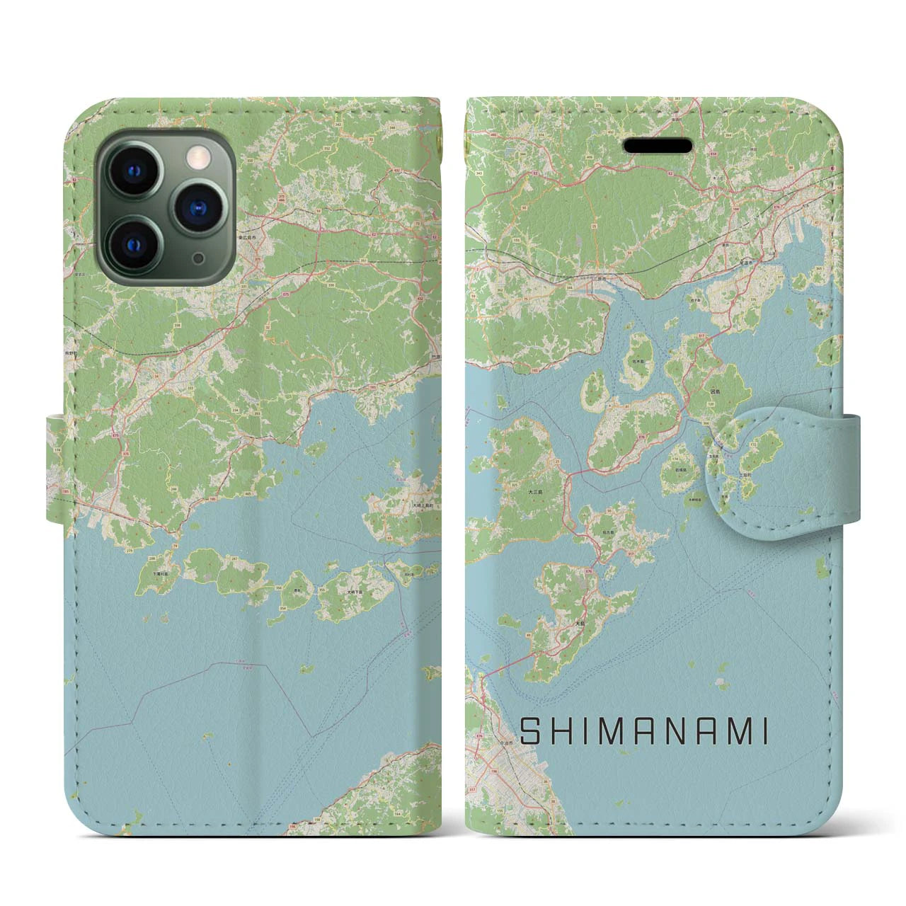 【しまなみ2(広島県)】地図柄iPhoneケース(手帳タイプ)ナチュラル・iPhone 11 Pro 用
