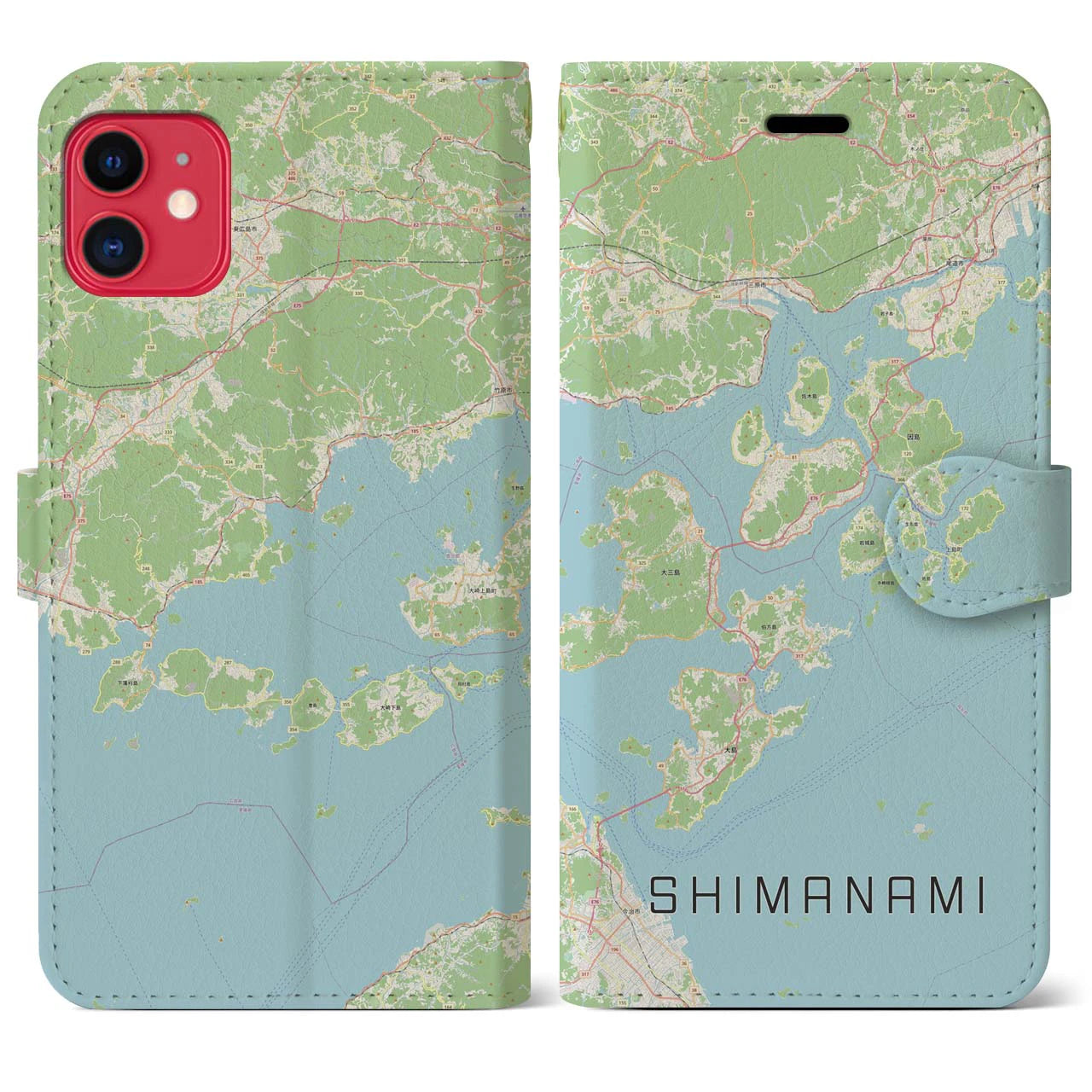 【しまなみ2(広島県)】地図柄iPhoneケース(手帳タイプ)ナチュラル・iPhone 11 用