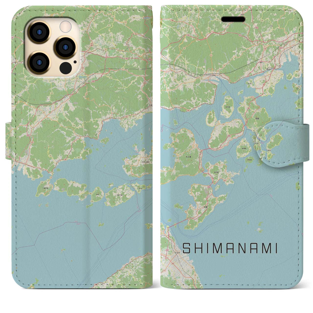 【しまなみ2(広島県)】地図柄iPhoneケース(手帳タイプ)ナチュラル・iPhone 12 Pro Max 用