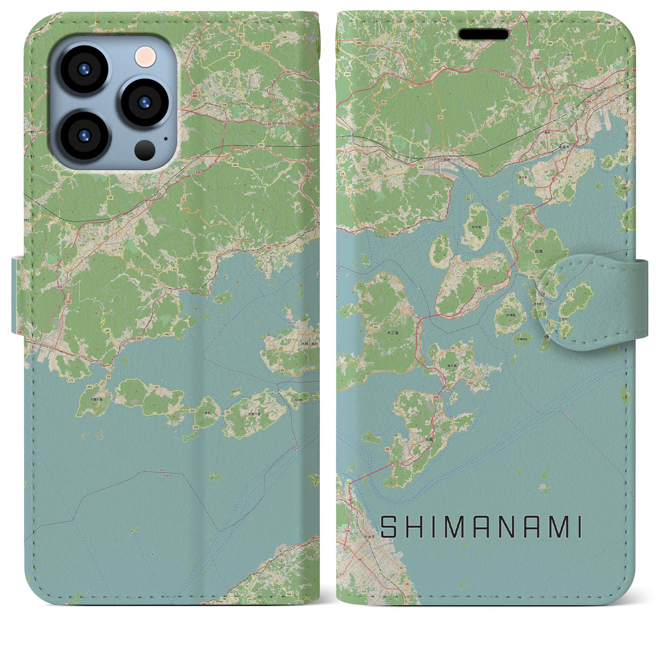 【しまなみ2(広島県)】地図柄iPhoneケース(手帳タイプ)ナチュラル・iPhone 13 Pro Max 用