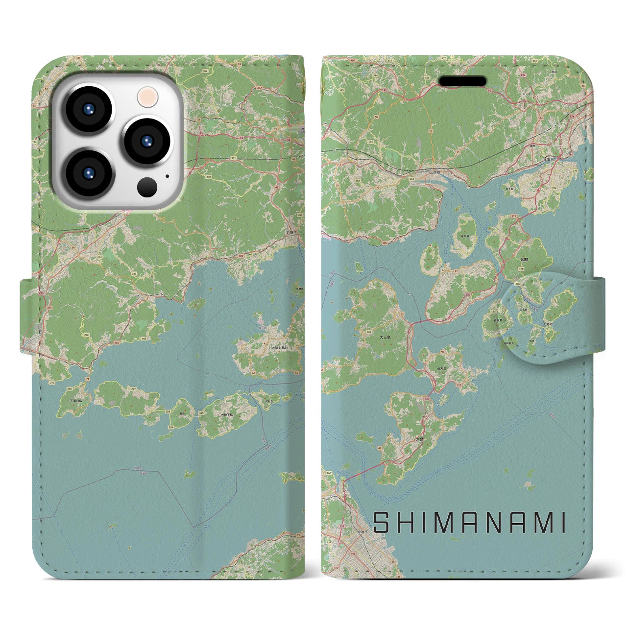 【しまなみ2(広島県)】地図柄iPhoneケース(手帳タイプ)ナチュラル・iPhone 13 Pro 用