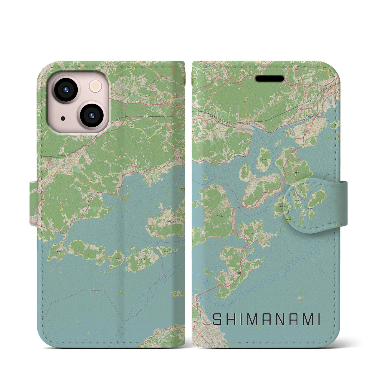 【しまなみ2(広島県)】地図柄iPhoneケース(手帳タイプ)ナチュラル・iPhone 13 mini 用