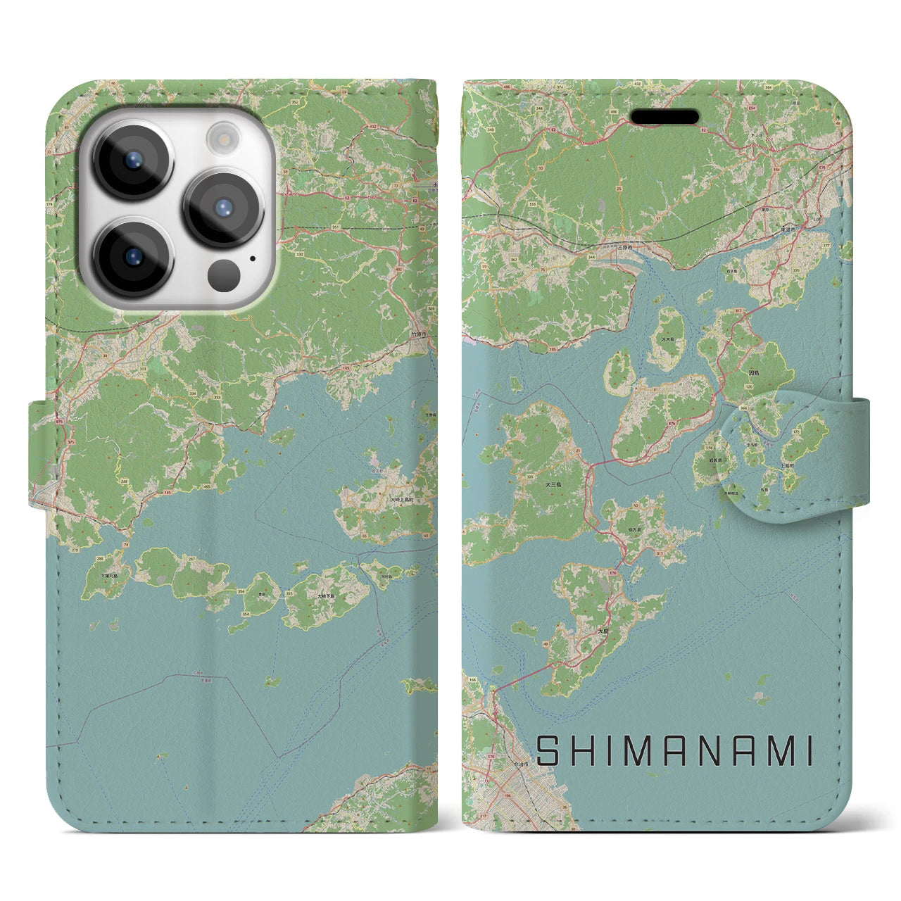 【しまなみ2(広島県)】地図柄iPhoneケース(手帳タイプ)ナチュラル・iPhone 14 Pro 用