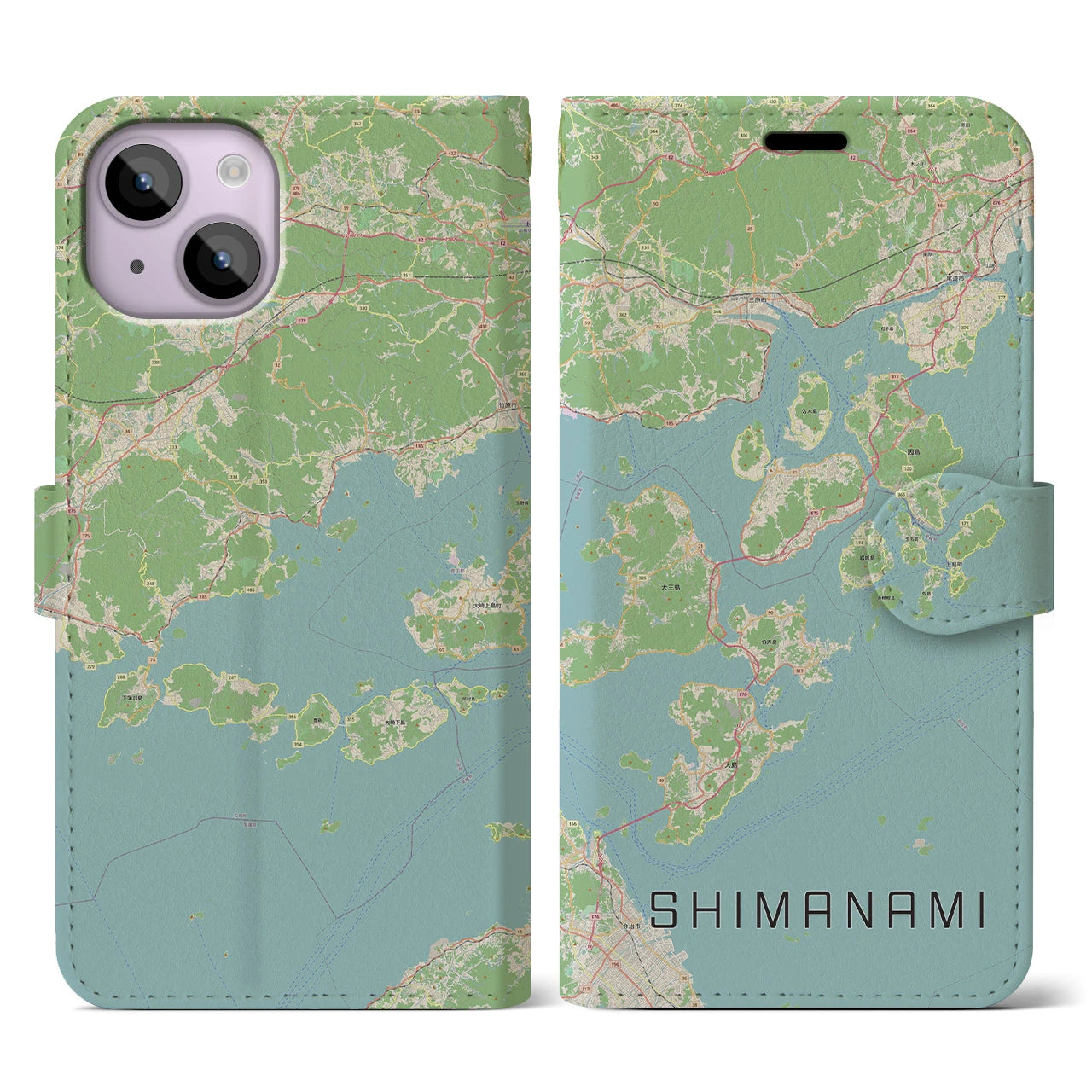 【しまなみ2(広島県)】地図柄iPhoneケース(手帳タイプ)ナチュラル・iPhone 14 用