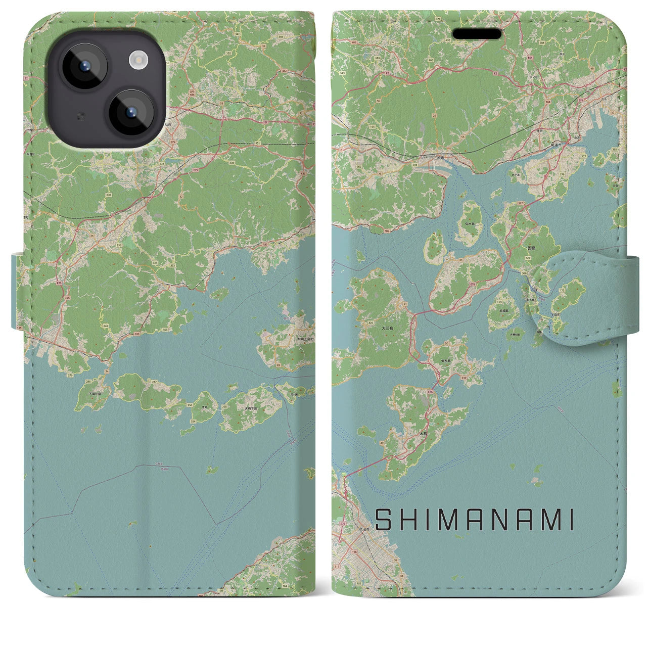 【しまなみ2(広島県)】地図柄iPhoneケース(手帳タイプ)ナチュラル・iPhone 14 Plus 用