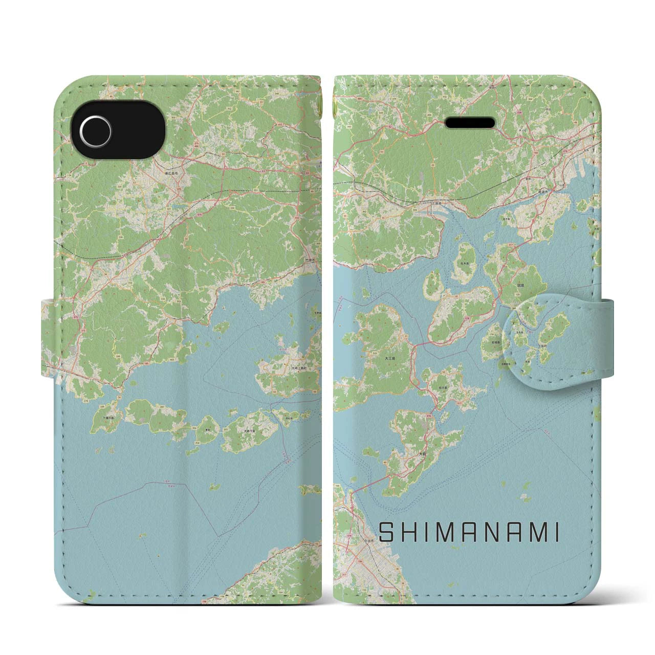 【しまなみ2(広島県)】地図柄iPhoneケース(手帳タイプ)ナチュラル・iPhone SE(第3 / 第2世代) / 8 / 7 / 6s / 6 用