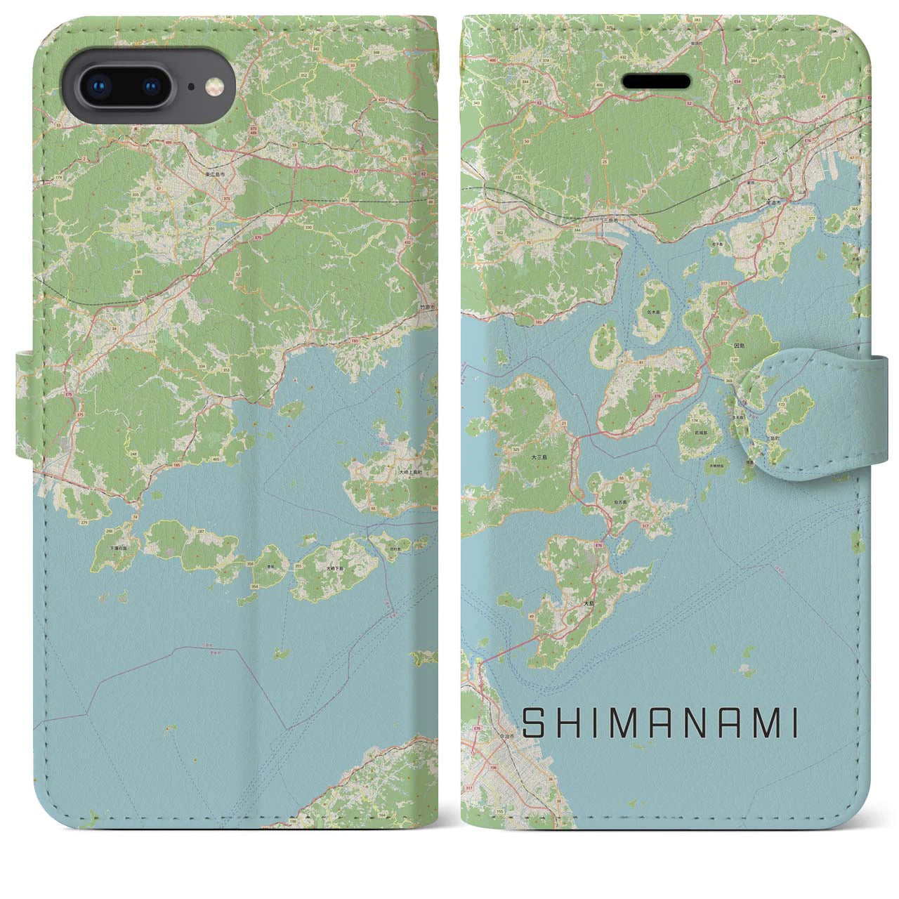 【しまなみ2(広島県)】地図柄iPhoneケース(手帳タイプ)ナチュラル・iPhone 8Plus /7Plus / 6sPlus / 6Plus 用