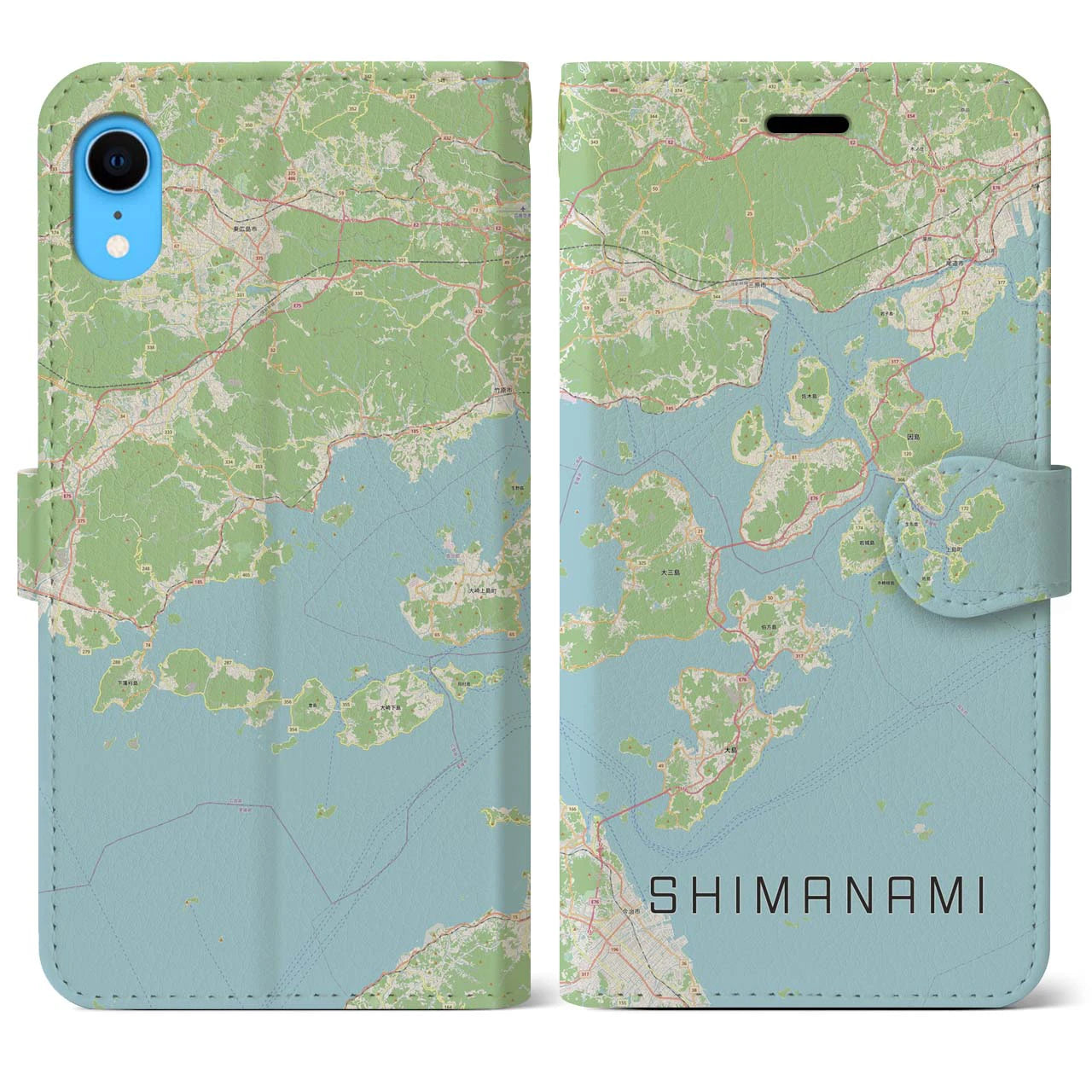 【しまなみ2(広島県)】地図柄iPhoneケース(手帳タイプ)ナチュラル・iPhone XR 用