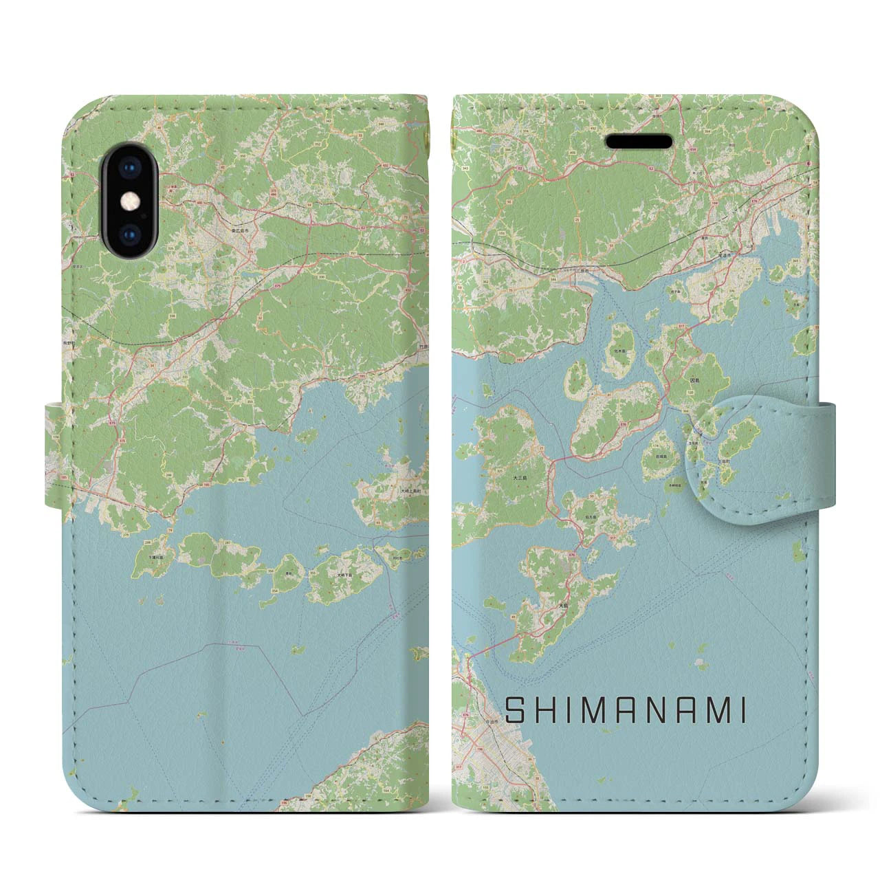 【しまなみ2(広島県)】地図柄iPhoneケース(手帳タイプ)ナチュラル・iPhone XS / X 用
