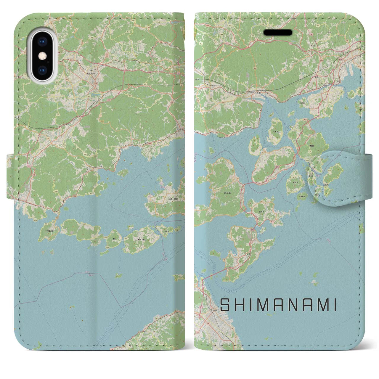 【しまなみ2(広島県)】地図柄iPhoneケース(手帳タイプ)ナチュラル・iPhone XS Max 用