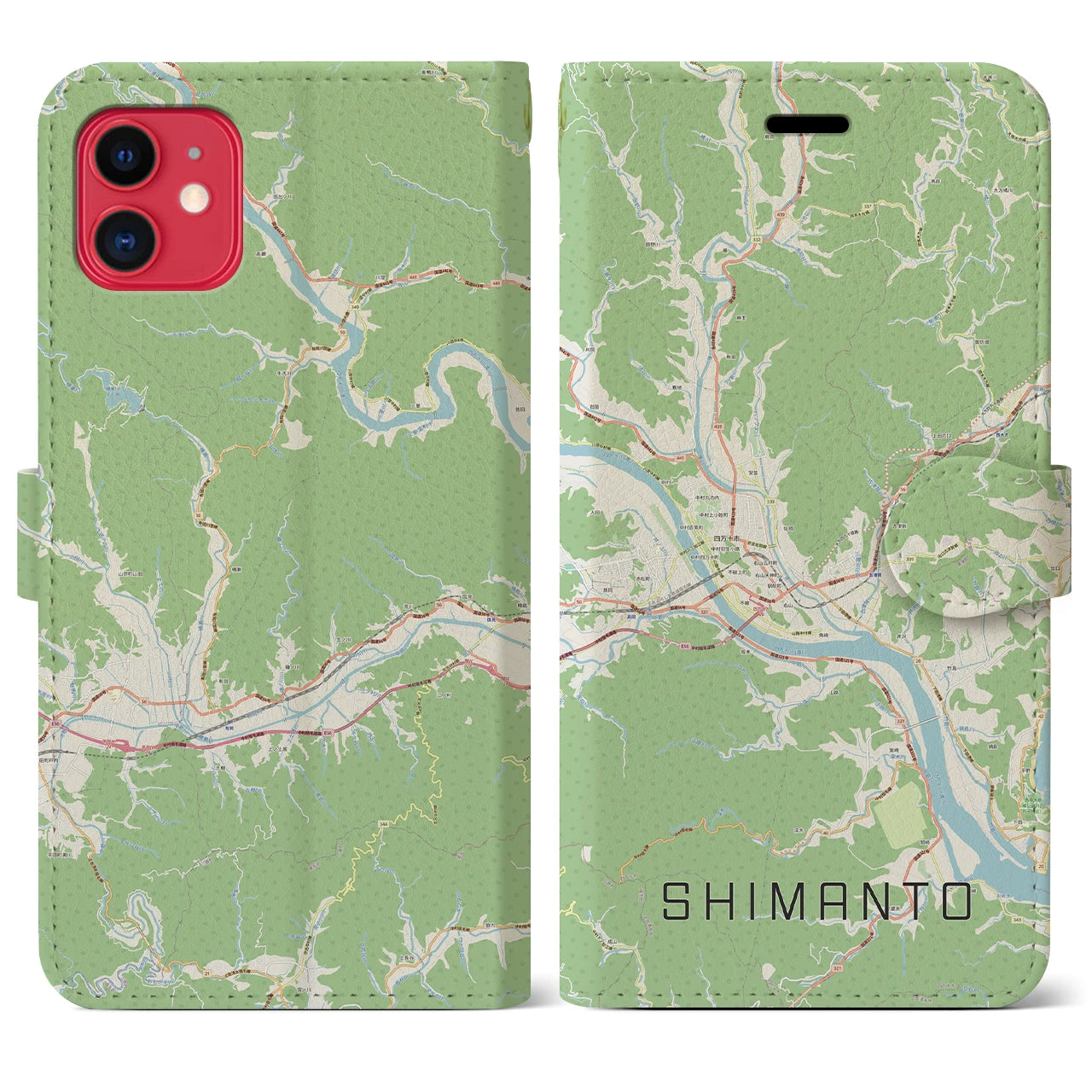 【四万十(高知県)】地図柄iPhoneケース(手帳タイプ)ナチュラル・iPhone 11 用