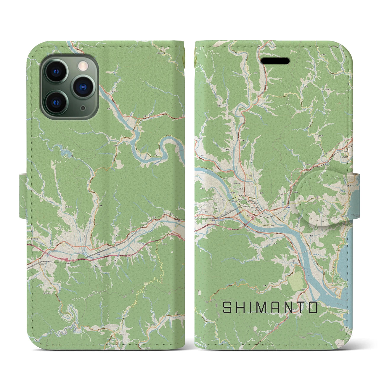 【四万十(高知県)】地図柄iPhoneケース(手帳タイプ)ナチュラル・iPhone 11 Pro 用