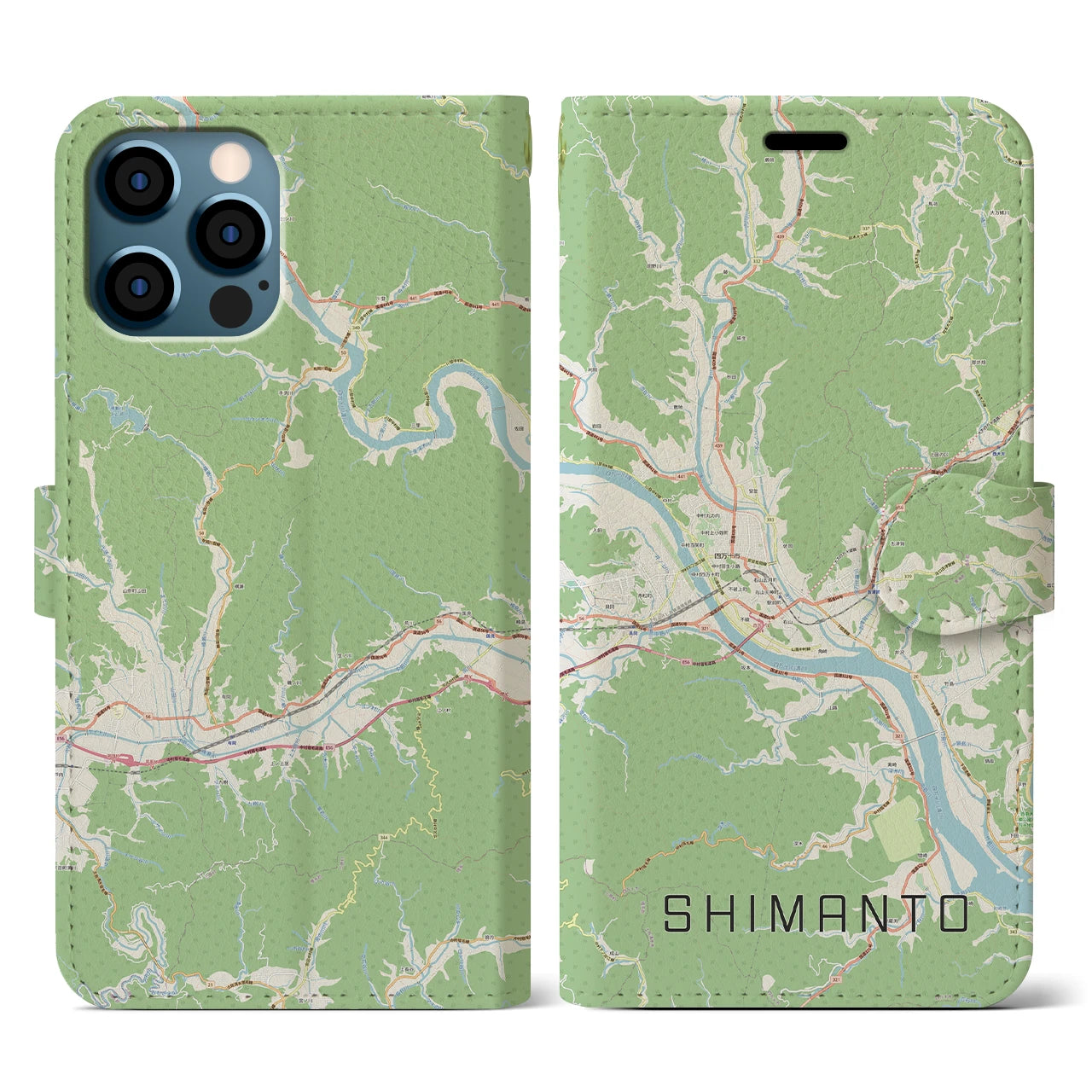 【四万十(高知県)】地図柄iPhoneケース(手帳タイプ)ナチュラル・iPhone 12 / 12 Pro 用