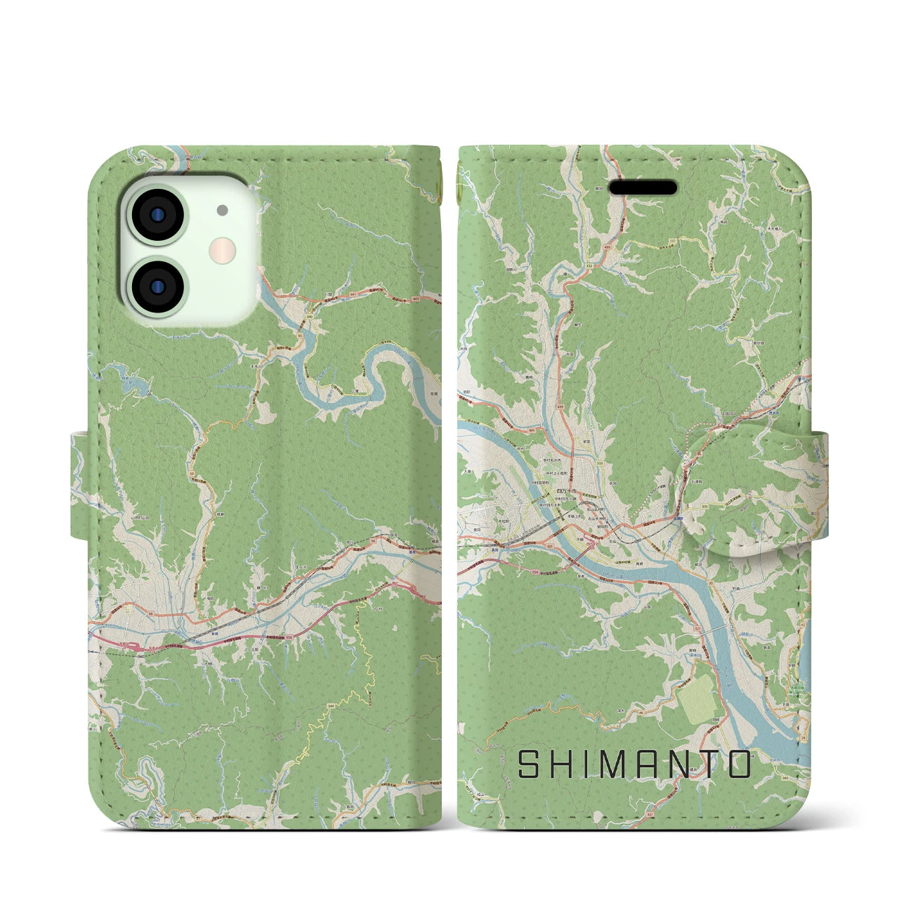 【四万十(高知県)】地図柄iPhoneケース(手帳タイプ)ナチュラル・iPhone 12 mini 用