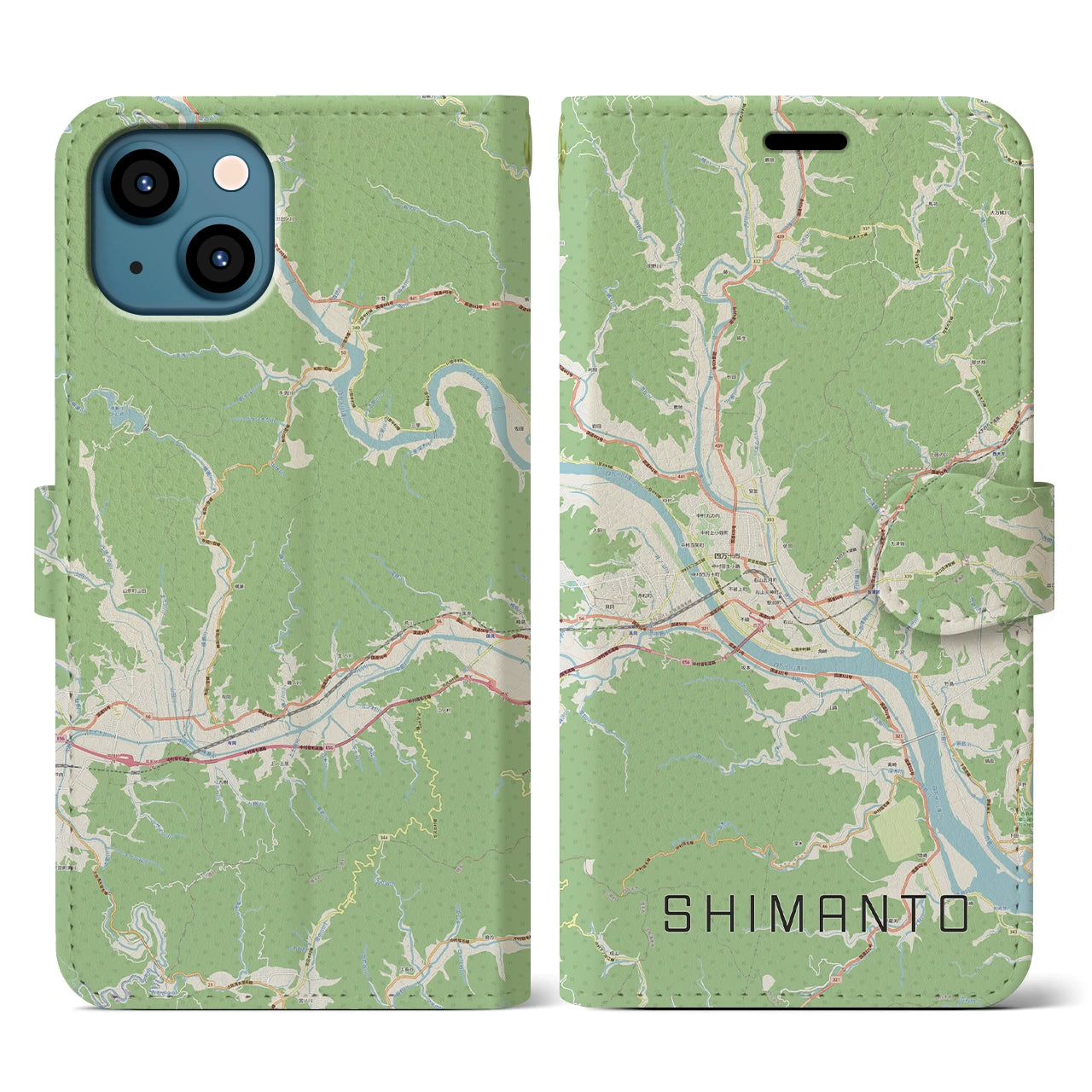 【四万十(高知県)】地図柄iPhoneケース(手帳タイプ)ナチュラル・iPhone 13 用