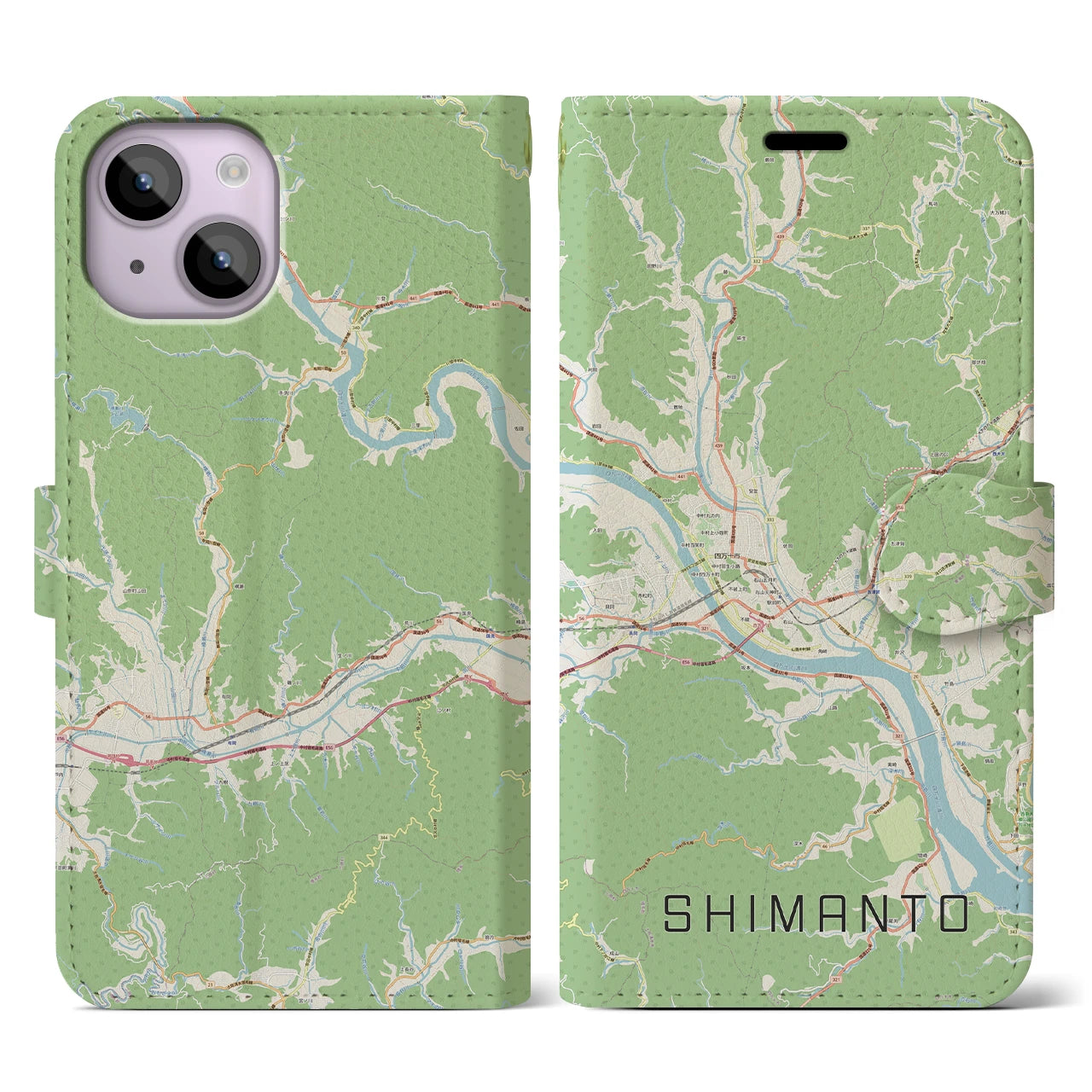 【四万十(高知県)】地図柄iPhoneケース(手帳タイプ)ナチュラル・iPhone 14 用