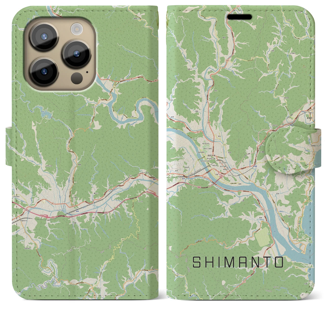 【四万十(高知県)】地図柄iPhoneケース(手帳タイプ)ナチュラル・iPhone 14 Pro Max 用