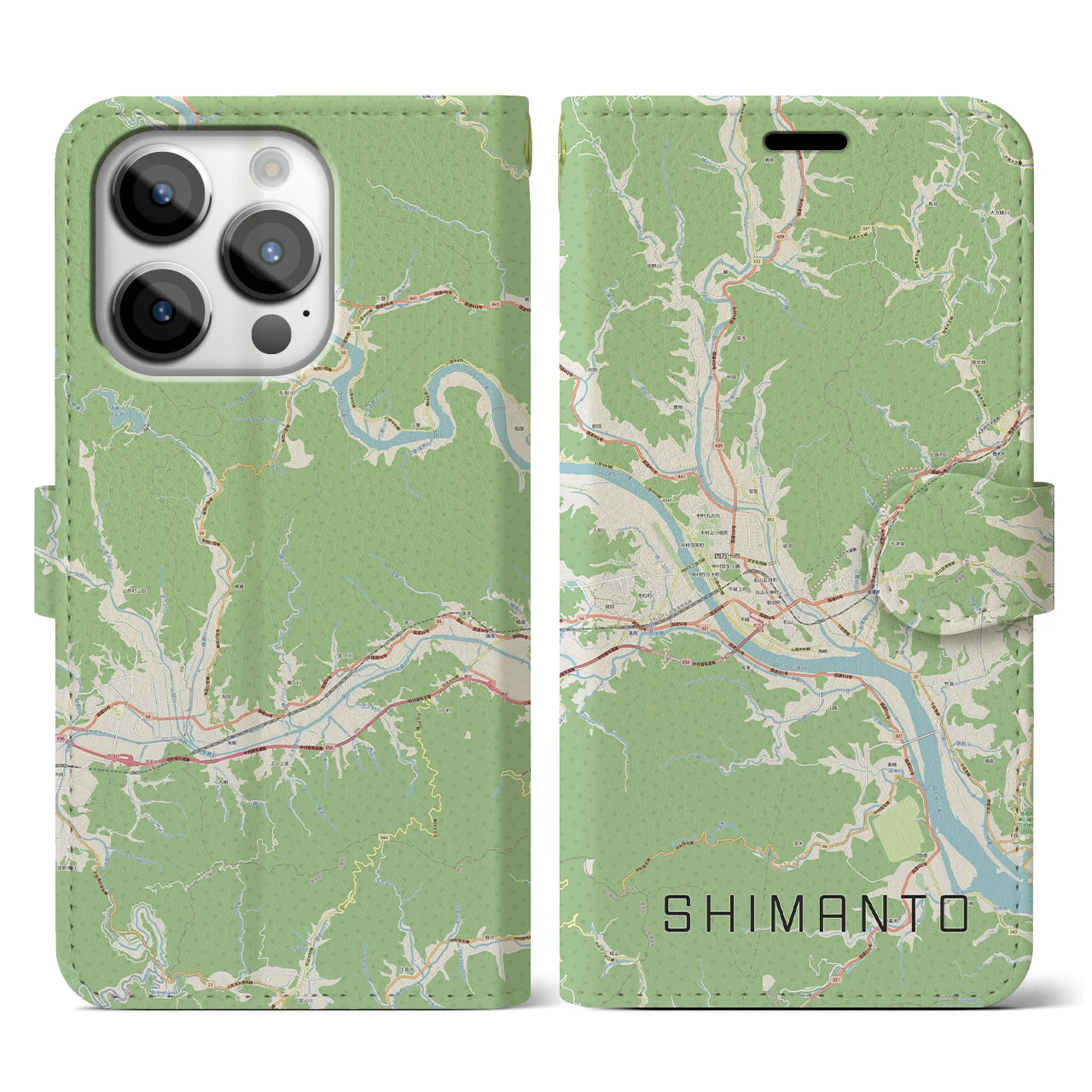 【四万十(高知県)】地図柄iPhoneケース(手帳タイプ)ナチュラル・iPhone 14 Pro 用