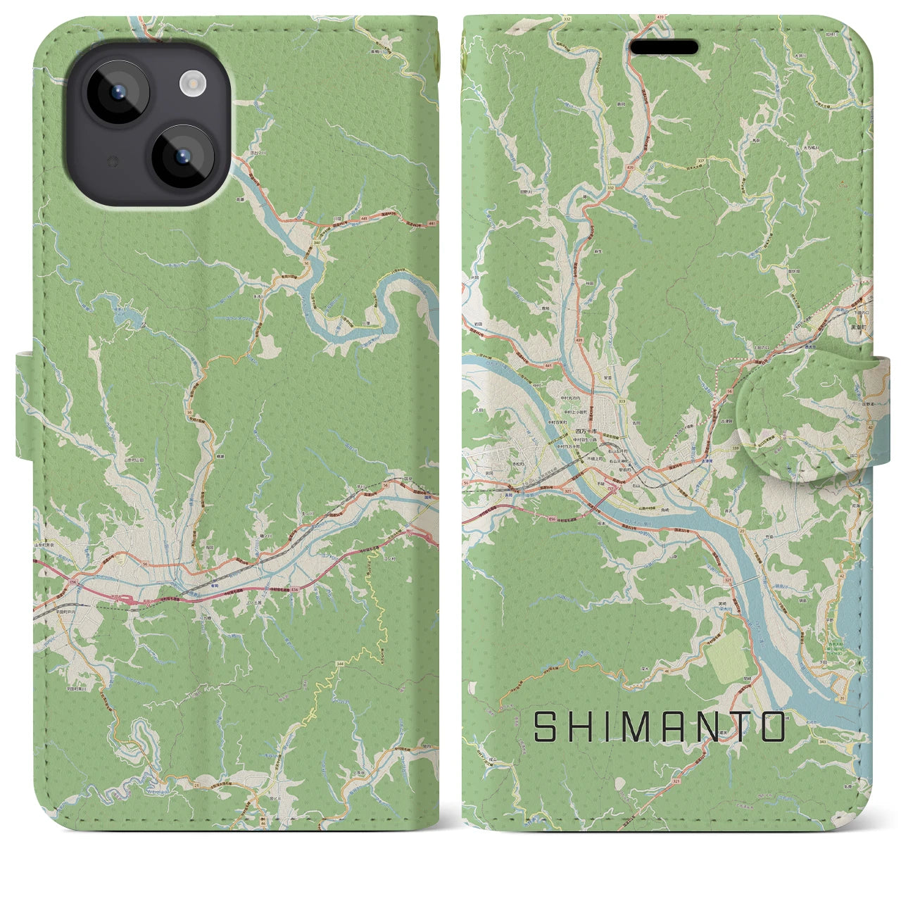 【四万十(高知県)】地図柄iPhoneケース(手帳タイプ)ナチュラル・iPhone 14 Plus 用
