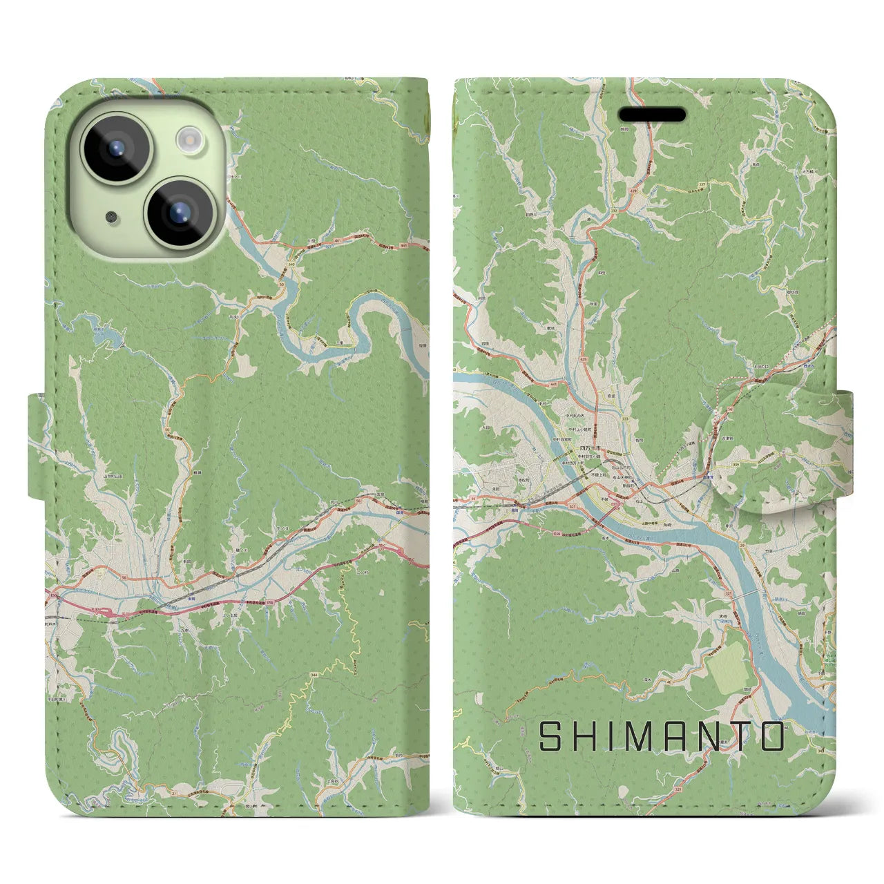 【四万十(高知県)】地図柄iPhoneケース(手帳タイプ)ナチュラル・iPhone 15 用