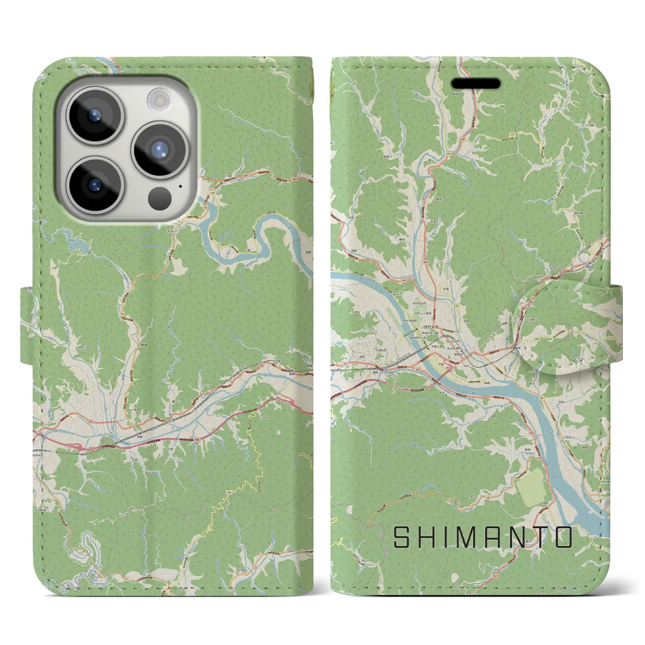 【四万十(高知県)】地図柄iPhoneケース(手帳タイプ)ナチュラル・iPhone 15 Pro 用