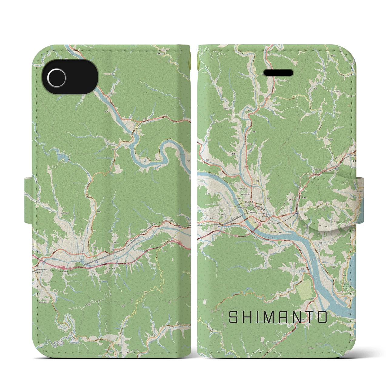 【四万十(高知県)】地図柄iPhoneケース(手帳タイプ)ナチュラル・iPhone SE(第3 / 第2世代) / 8 / 7 / 6s / 6 用