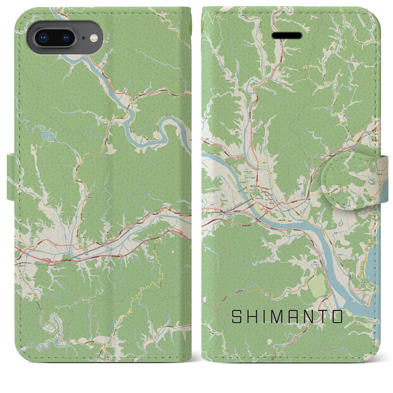 【四万十(高知県)】地図柄iPhoneケース(手帳タイプ)ナチュラル・iPhone 8Plus /7Plus / 6sPlus / 6Plus 用