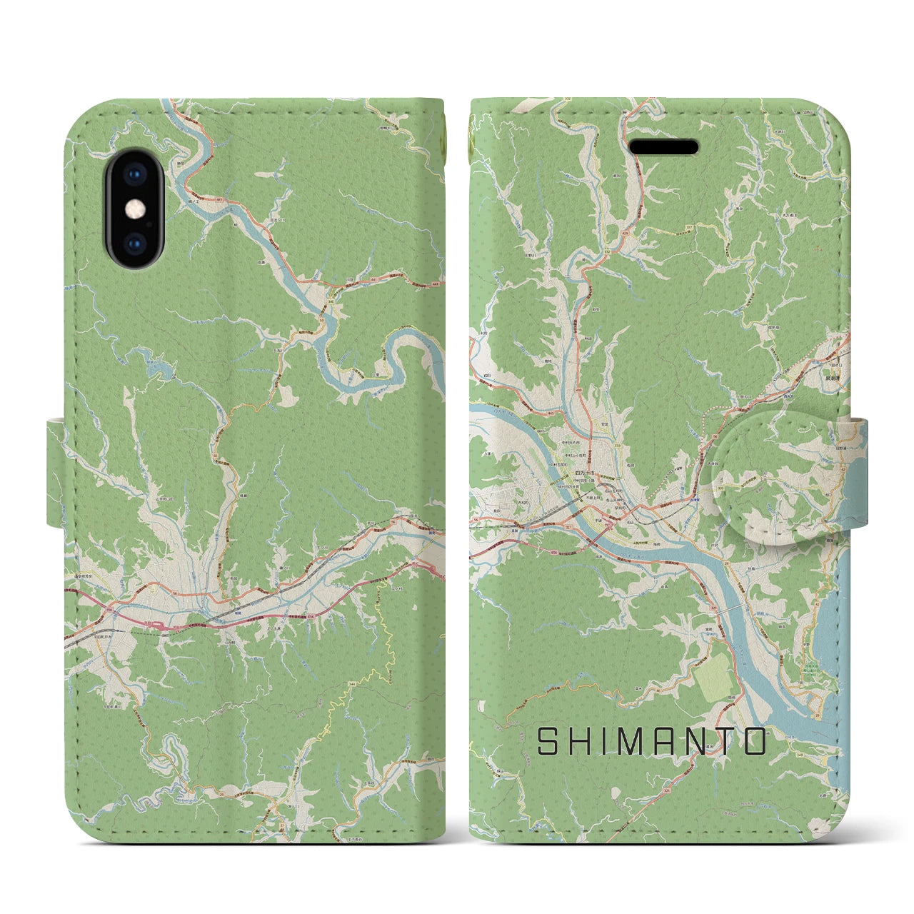 【四万十(高知県)】地図柄iPhoneケース(手帳タイプ)ナチュラル・iPhone XS / X 用