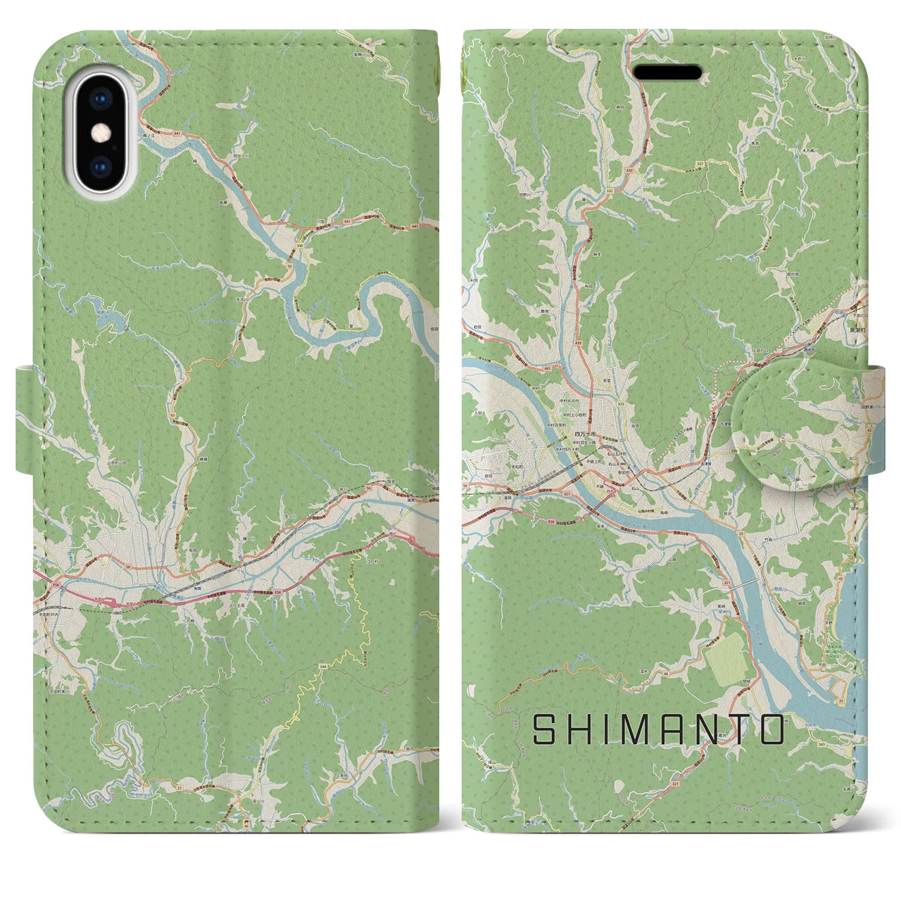 【四万十(高知県)】地図柄iPhoneケース(手帳タイプ)ナチュラル・iPhone XS Max 用