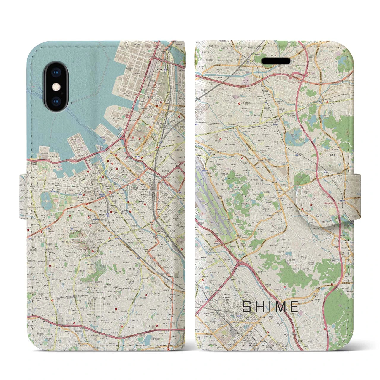 【志免(福岡県)】地図柄iPhoneケース(手帳タイプ)ナチュラル・iPhone XS / X 用
