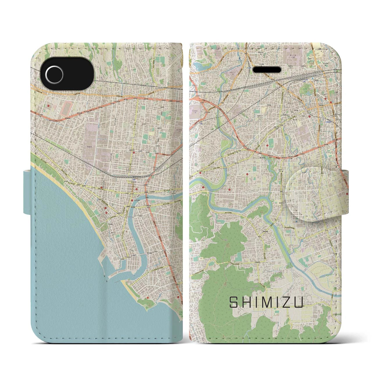 【清水(静岡県清水町)】地図柄iPhoneケース(手帳タイプ)ナチュラル・iPhone SE(第3 / 第2世代) / 8 / 7 / 6s / 6 用