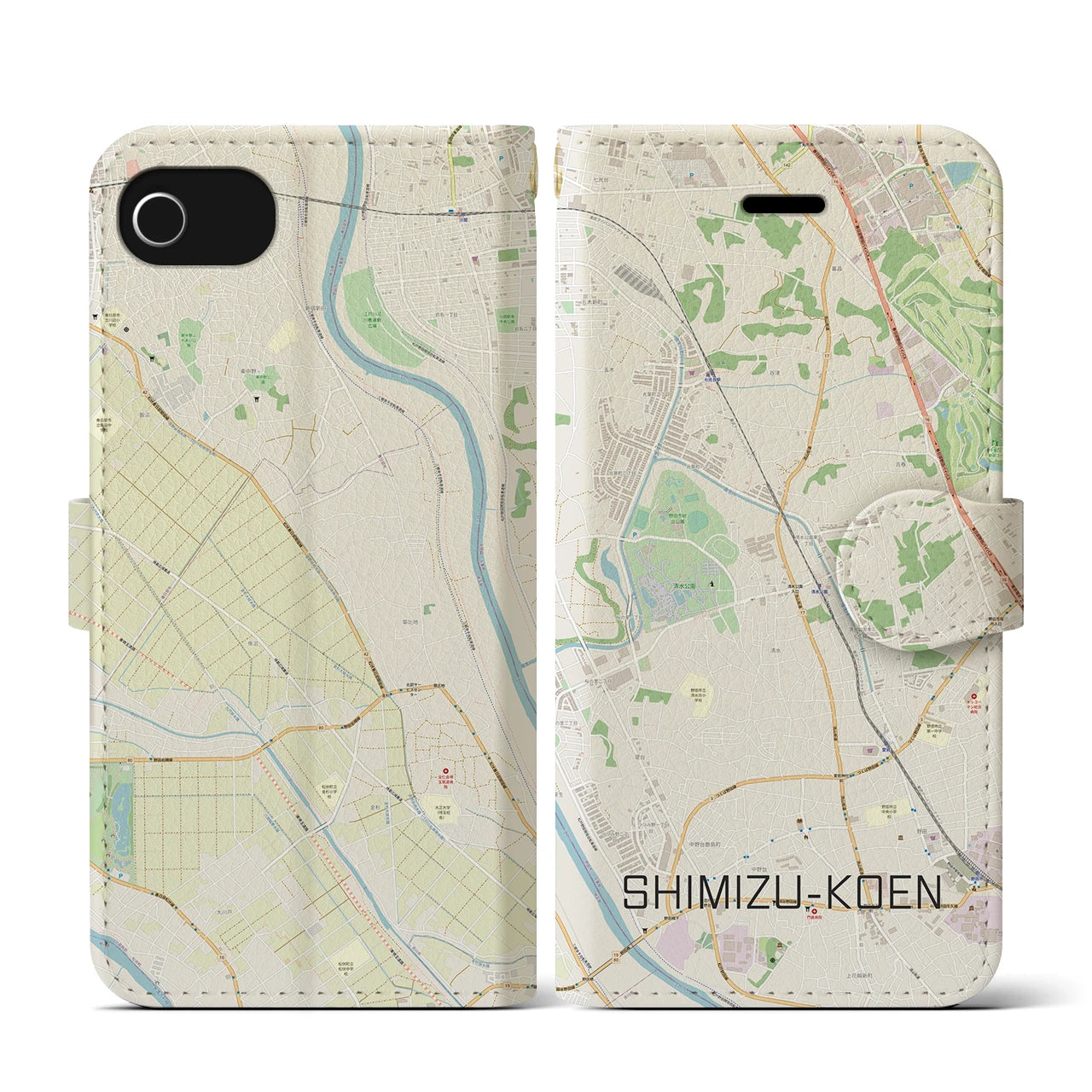 【清水公園(千葉県)】地図柄iPhoneケース(手帳タイプ)ナチュラル・iPhone SE(第3 / 第2世代) / 8 / 7 / 6s / 6 用